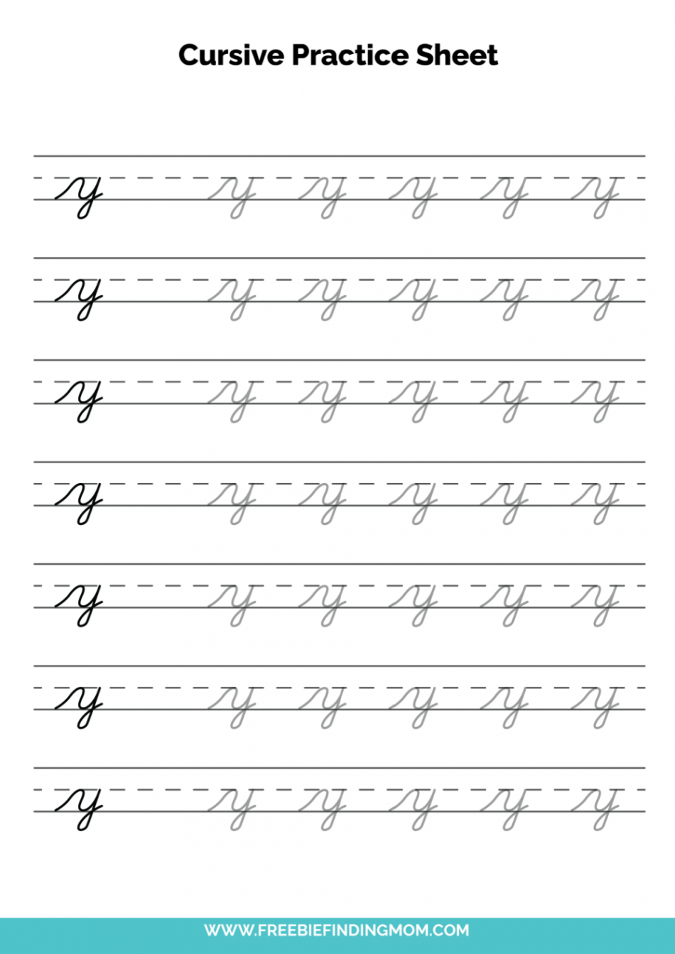 Free Printable Lowercase Cursive Letter Y Practice Sheet PDF