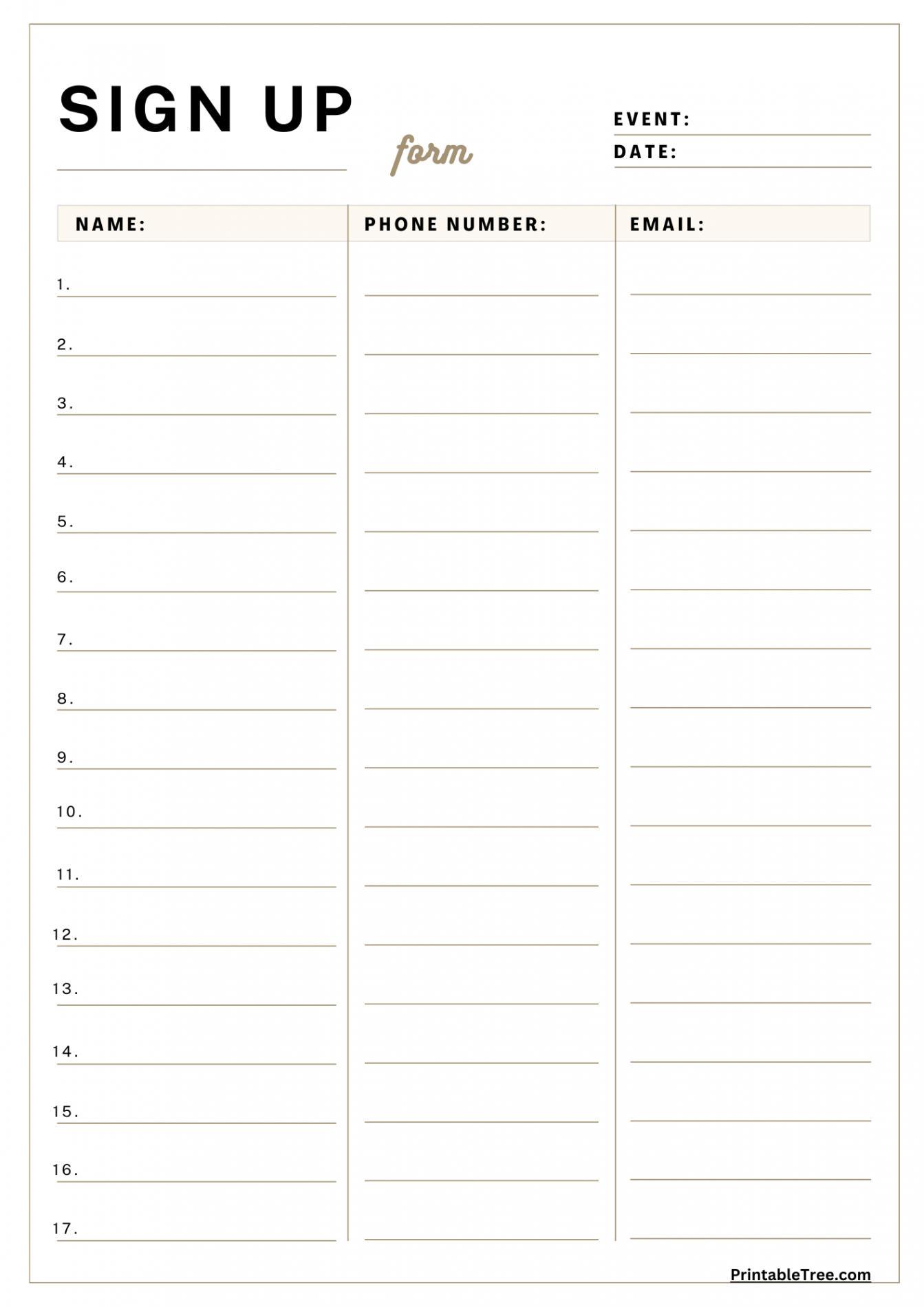 Free Printable Sign-up and Sign-in Sheet PDF Templates