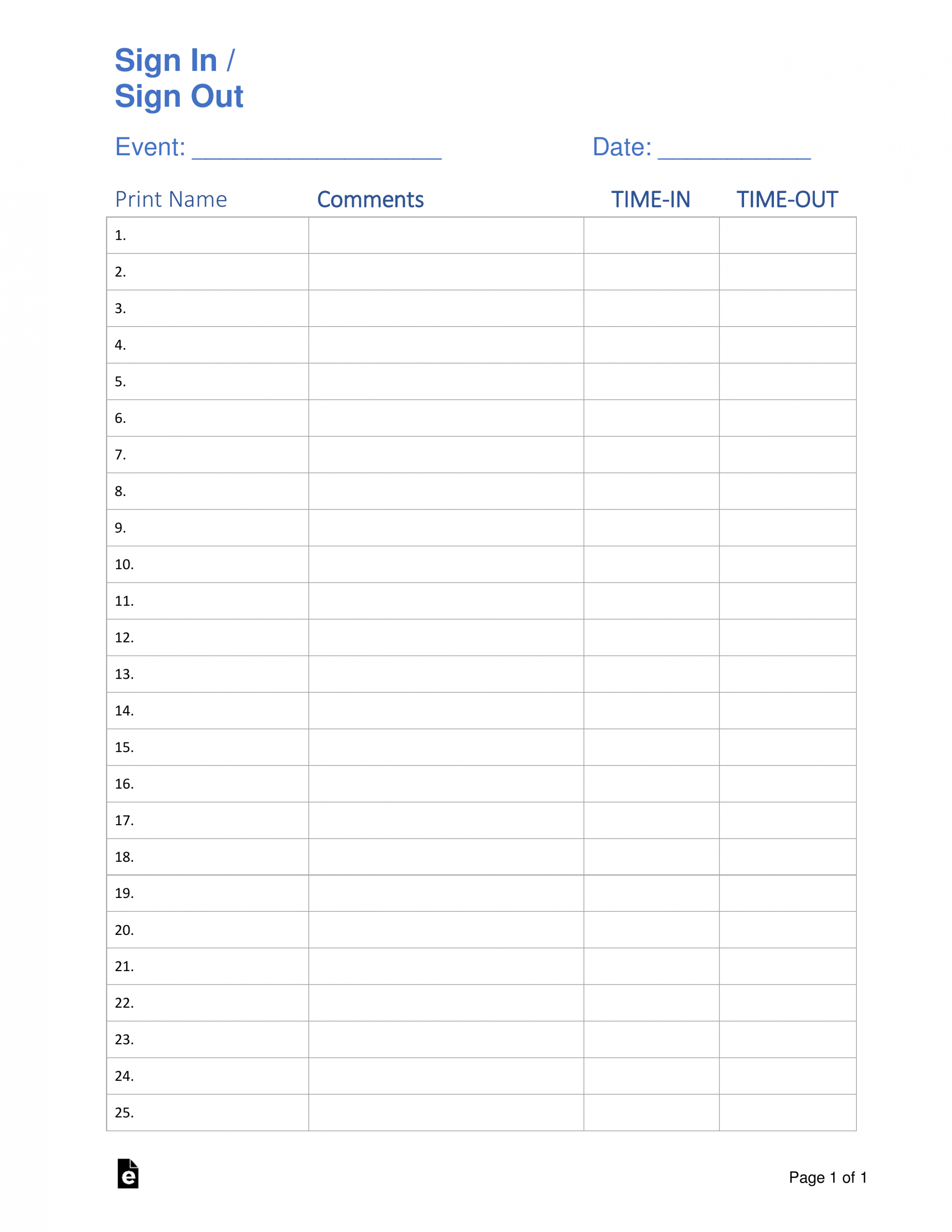 Free Sign in / Sign up Sheet Templates - PDF  Word – eForms