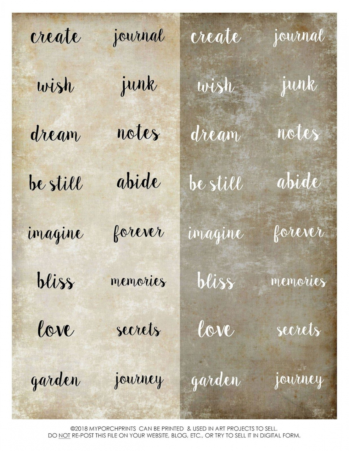 Freebie Friday: Journal Words for Bookplates  Journal printables