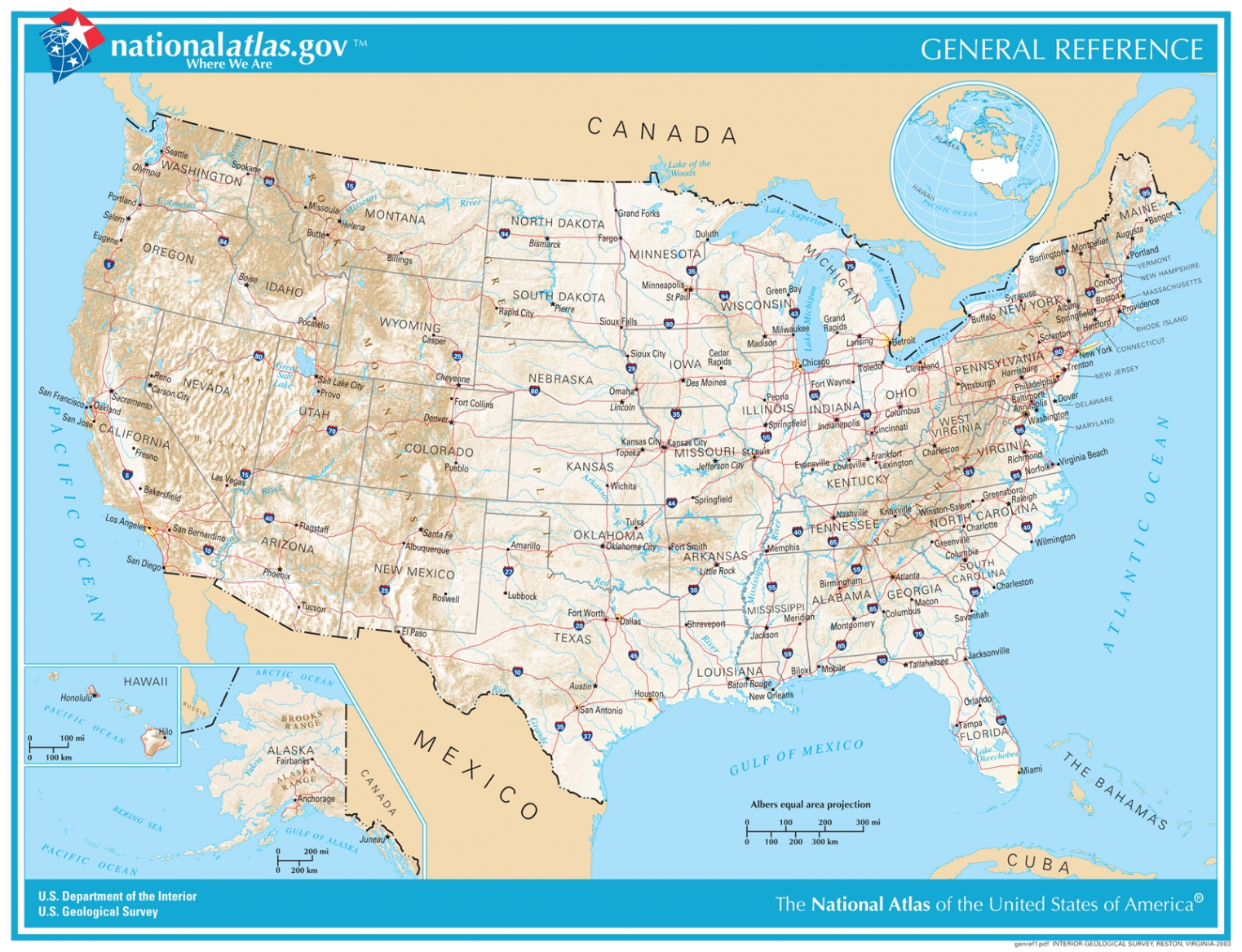 General Reference Printable Map  U.S