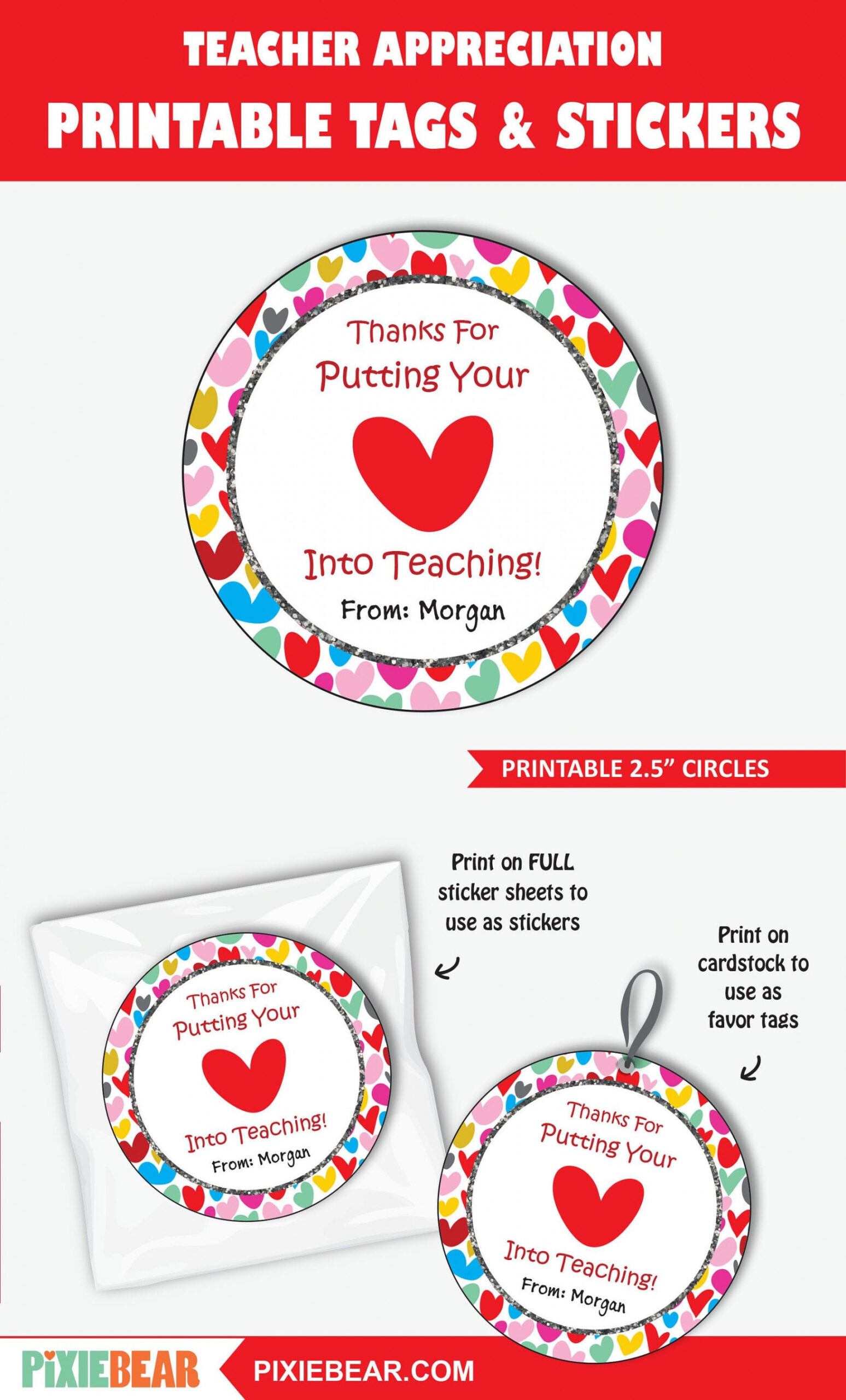 Heart Teacher Appreciation Tags Printable Teacher - Etsy