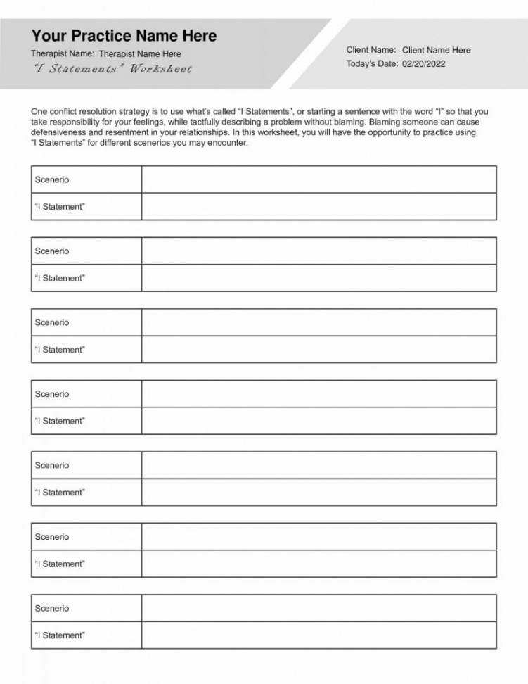 I Statements Worksheet - Relationships (Editable Fillable