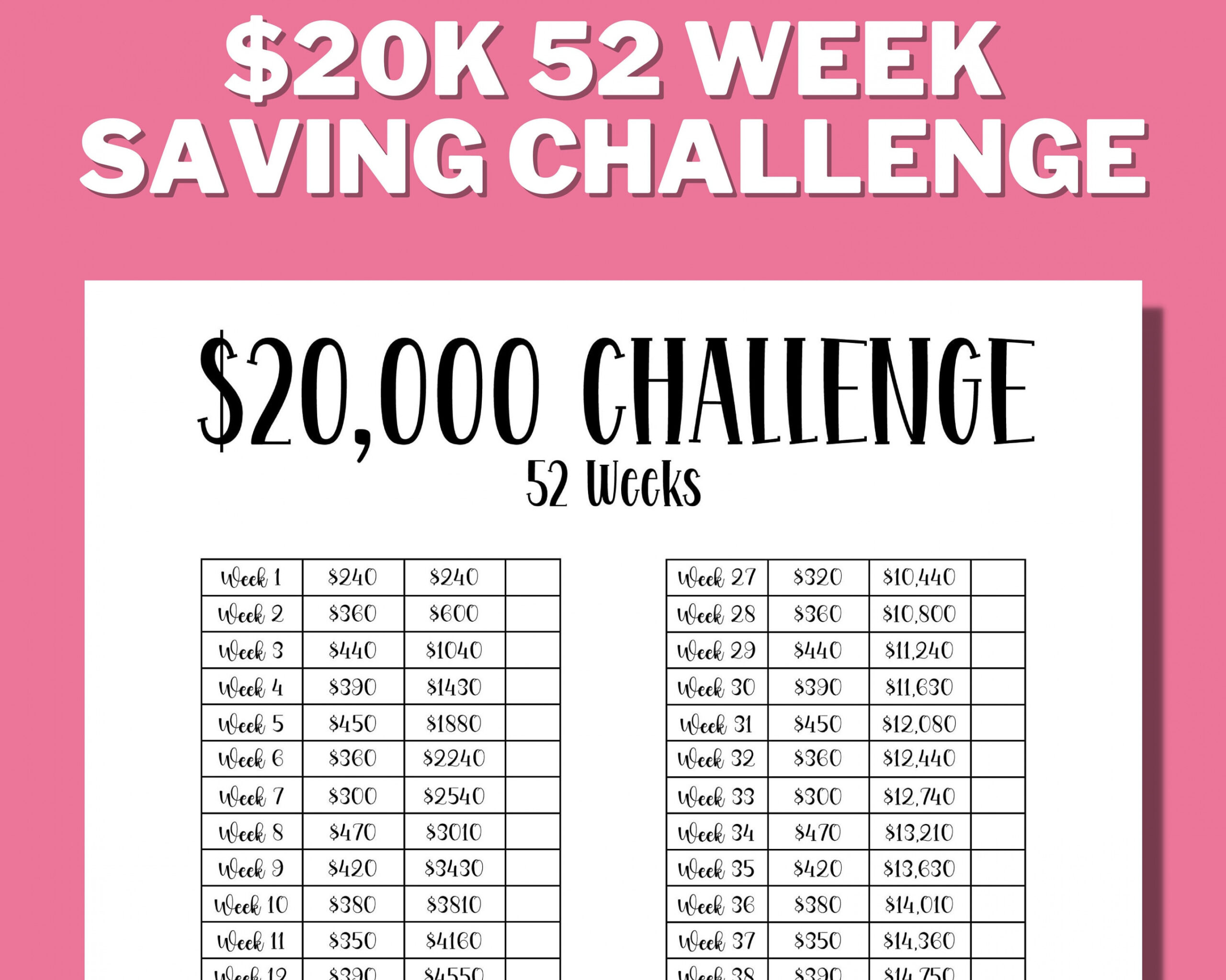 K  Week Saving Challenge Printable 000 In  Year House - Etsy