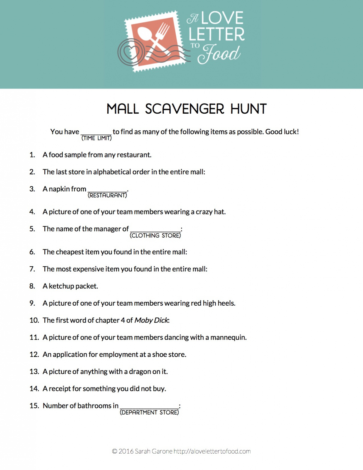 Mall Scavenger Hunt - A Love Letter To Food