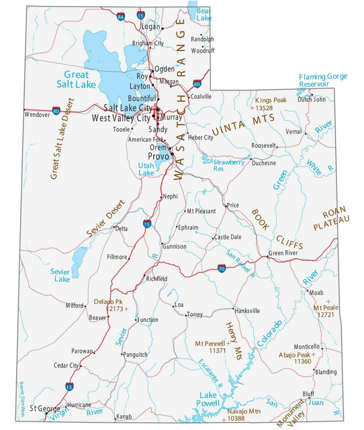 Map of Utah - Cities and Roads - GIS Geography