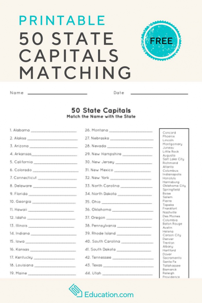 Match the Capital to the State  Worksheet  Education