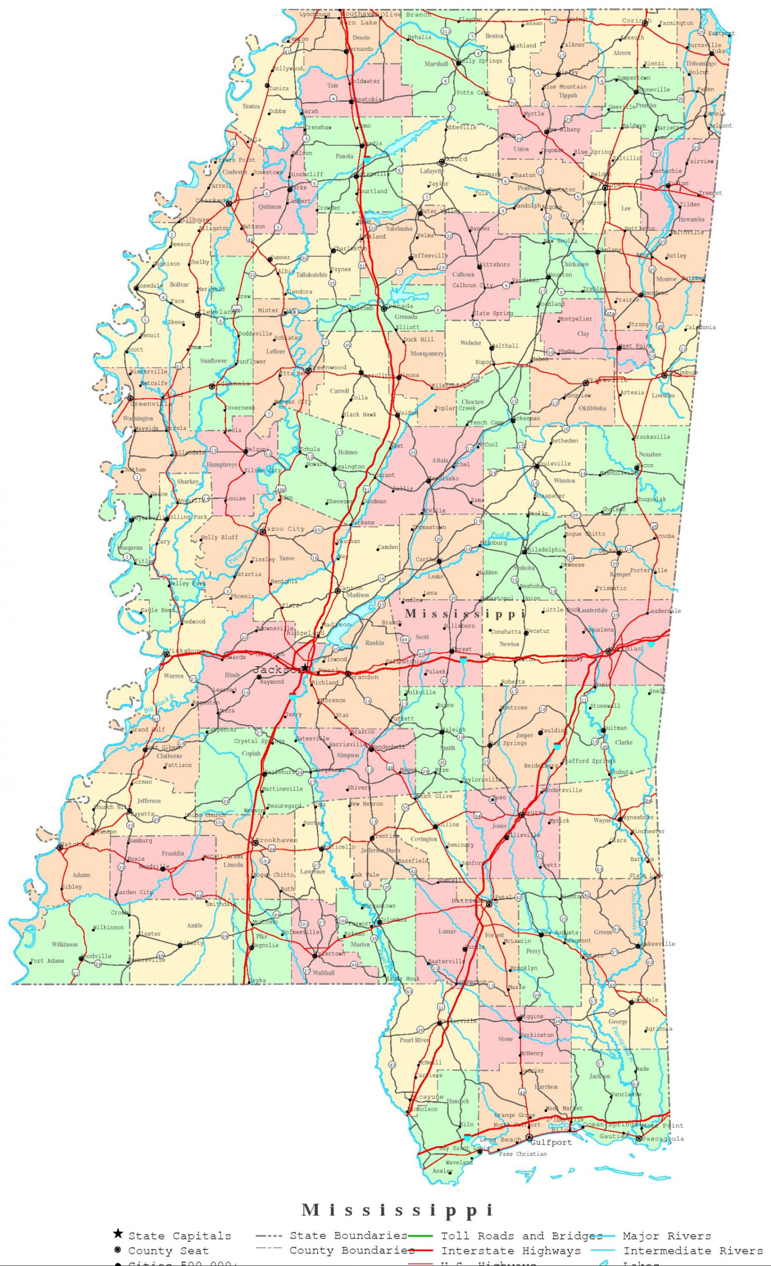 Mississippi Printable Map