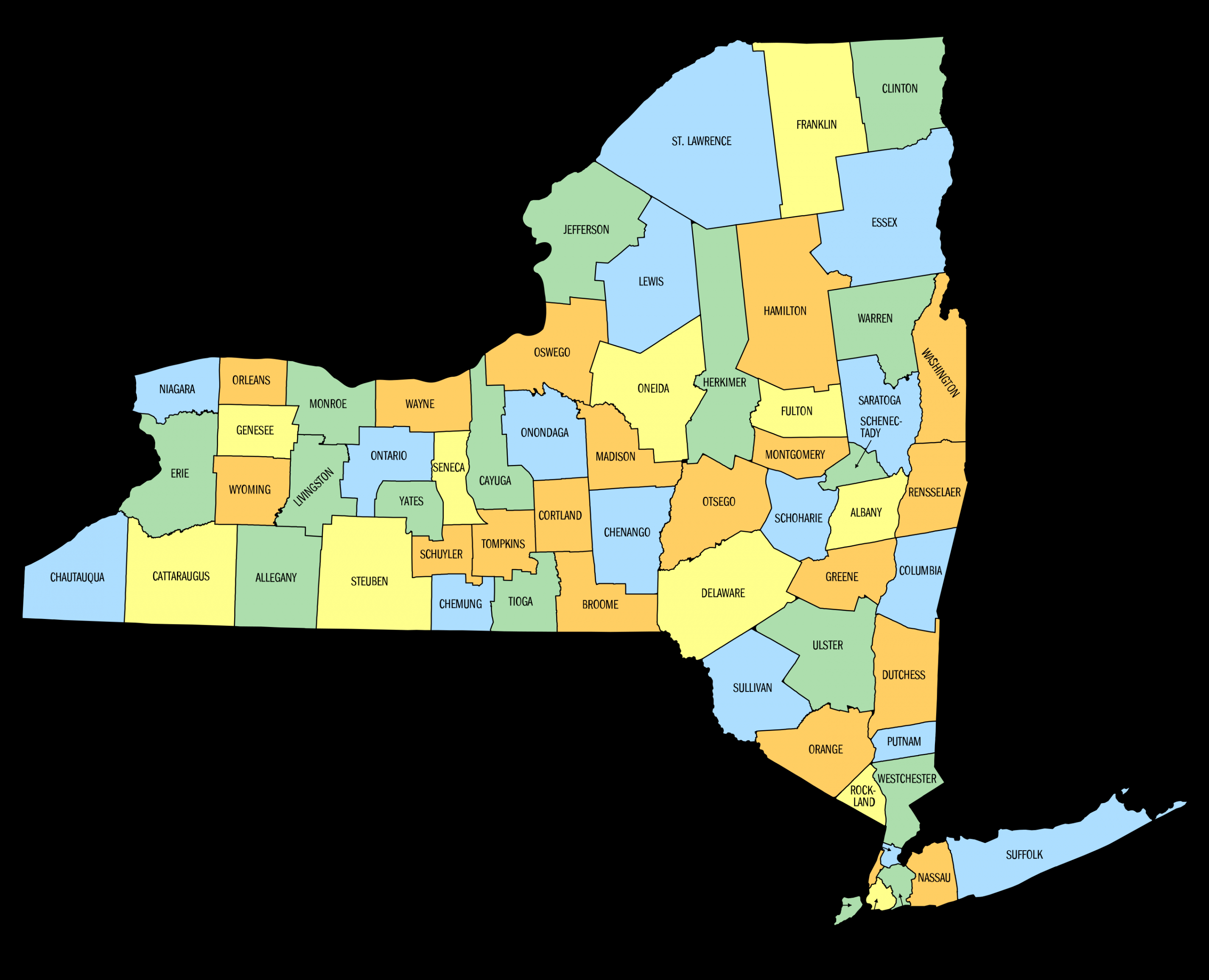 New York County Map (Printable State Map with County Lines) – DIY