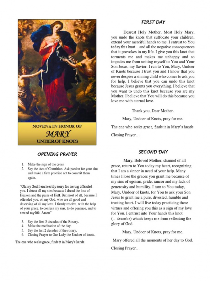 Novena For Mary Untier of Knots  PDF  Mary, Mother Of Jesus