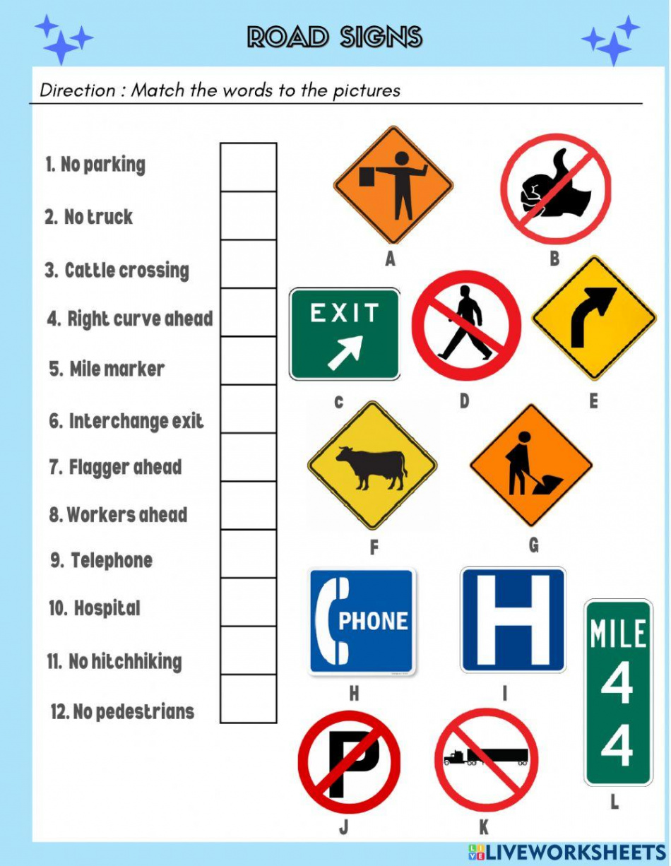 Pdf online activity: Road signs  Live Worksheets