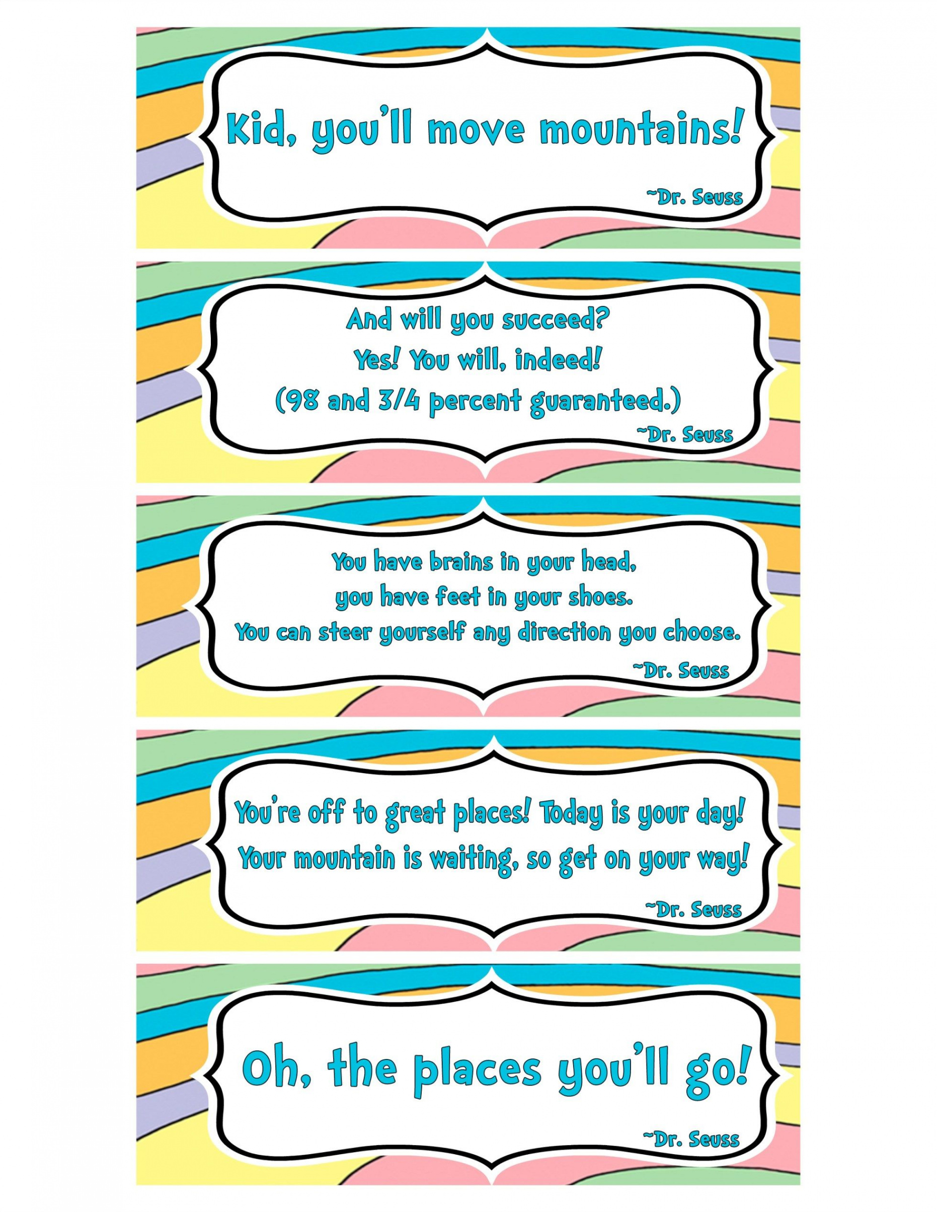 Printable Bookmarks with Famous Quotes from "Oh, The Places You&#;ll