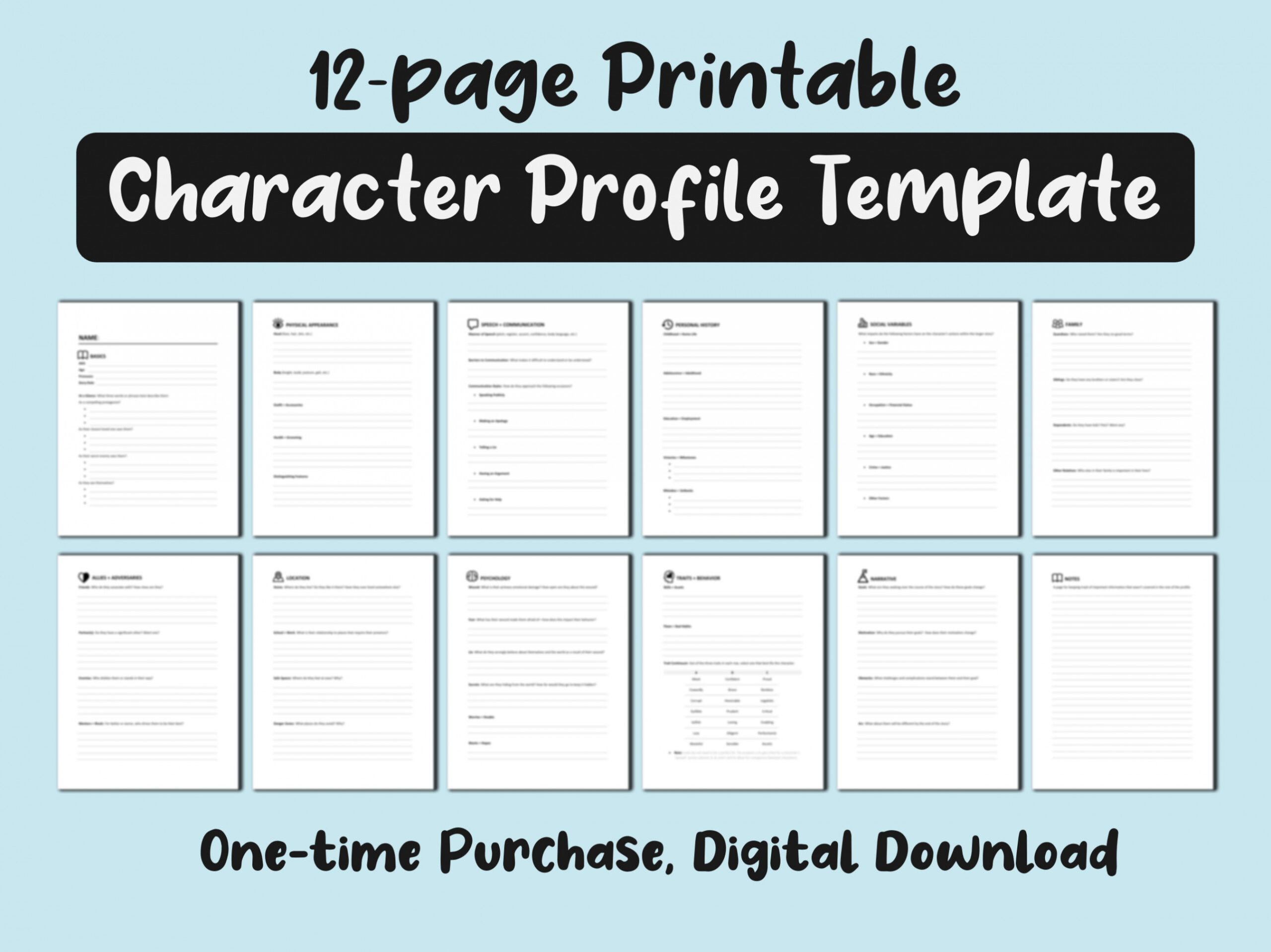 Printable Character Profile Template  Pages US Letter PDF - Etsy UK