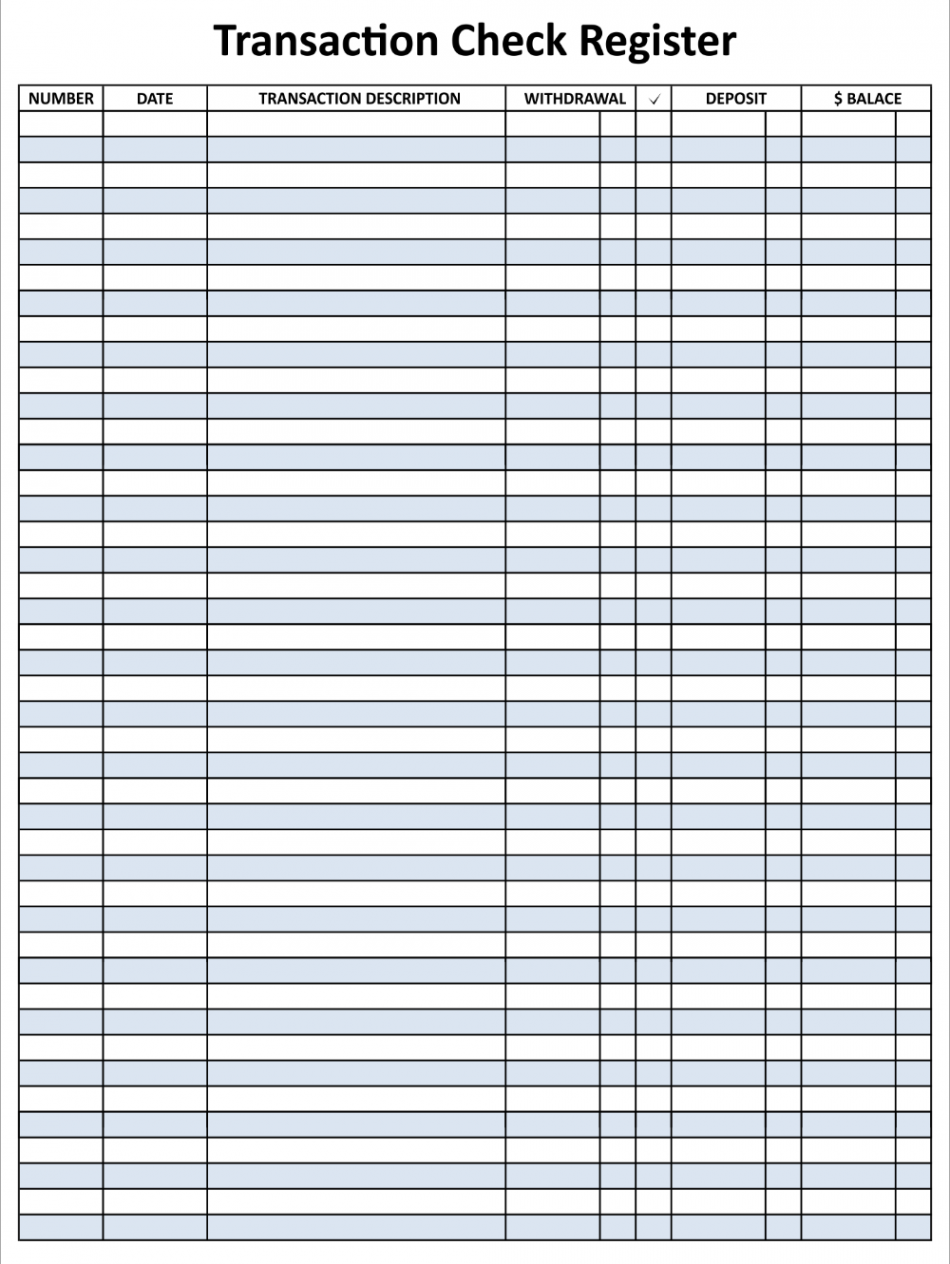 Printable Check Register Sheets  Printable check register