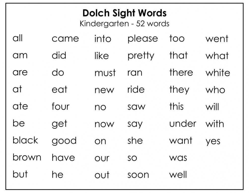 Printable Dolch Kindergarten Sight Words Flashcards  Cards