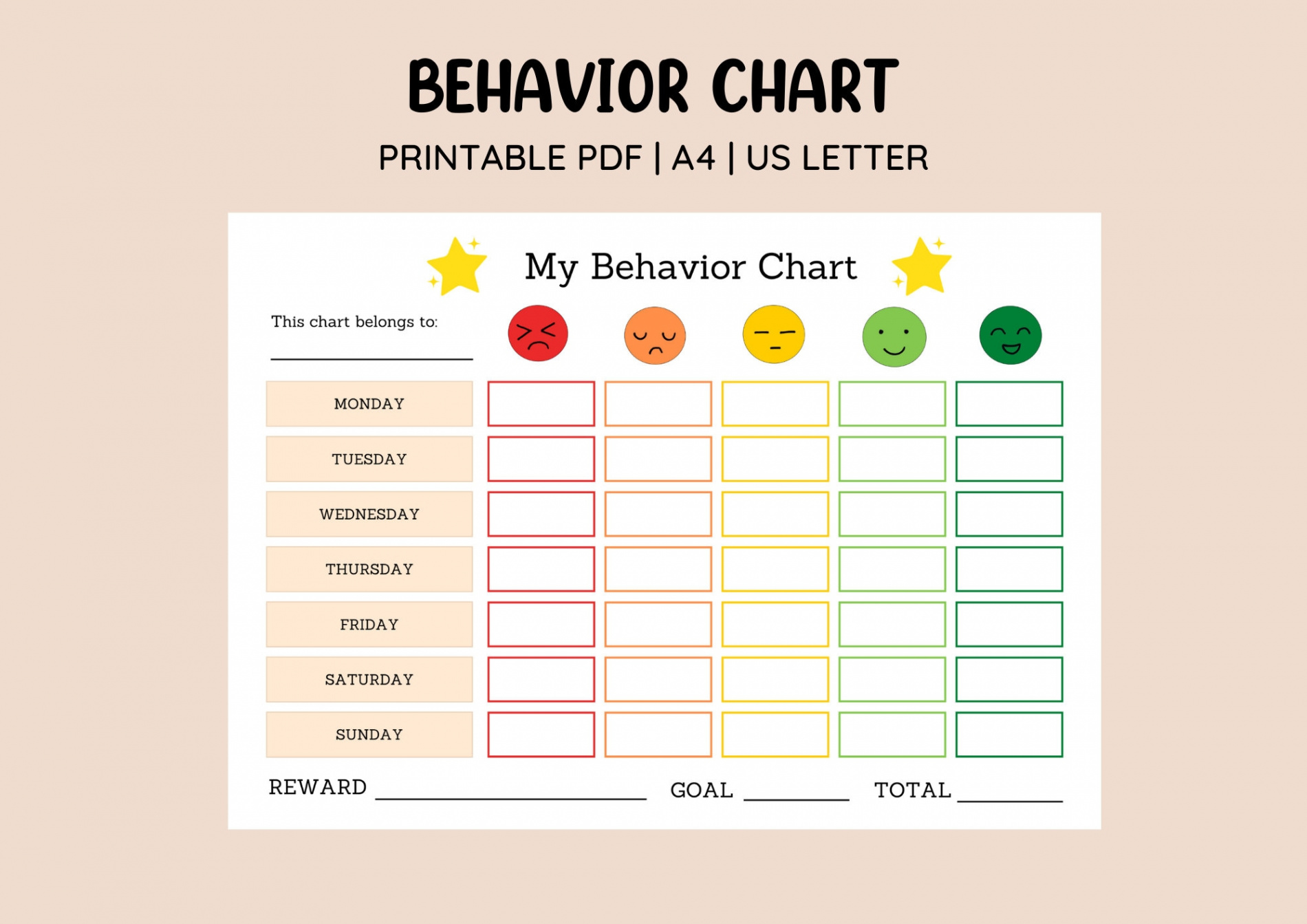 Printable Emotion Scale Behavior Chart Points Reward Chart - Etsy