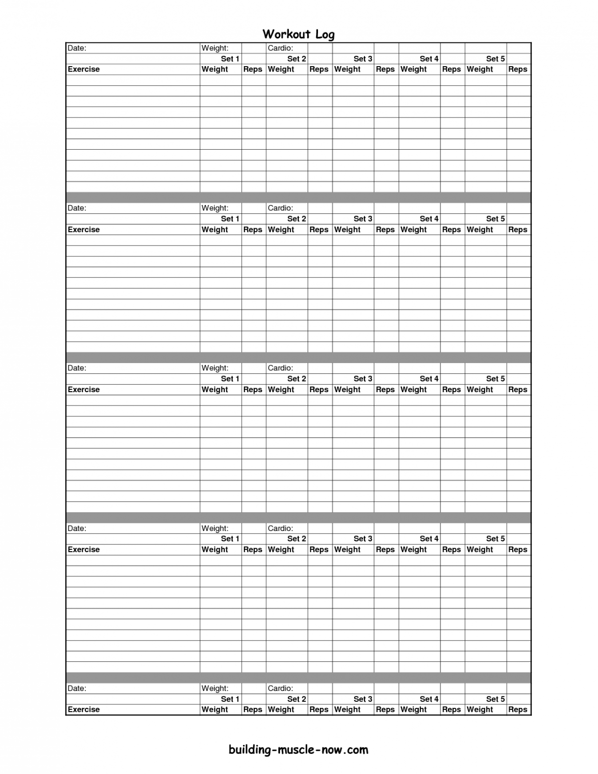 Printable Exercise Log  Free Printable Workout Logs  Workout