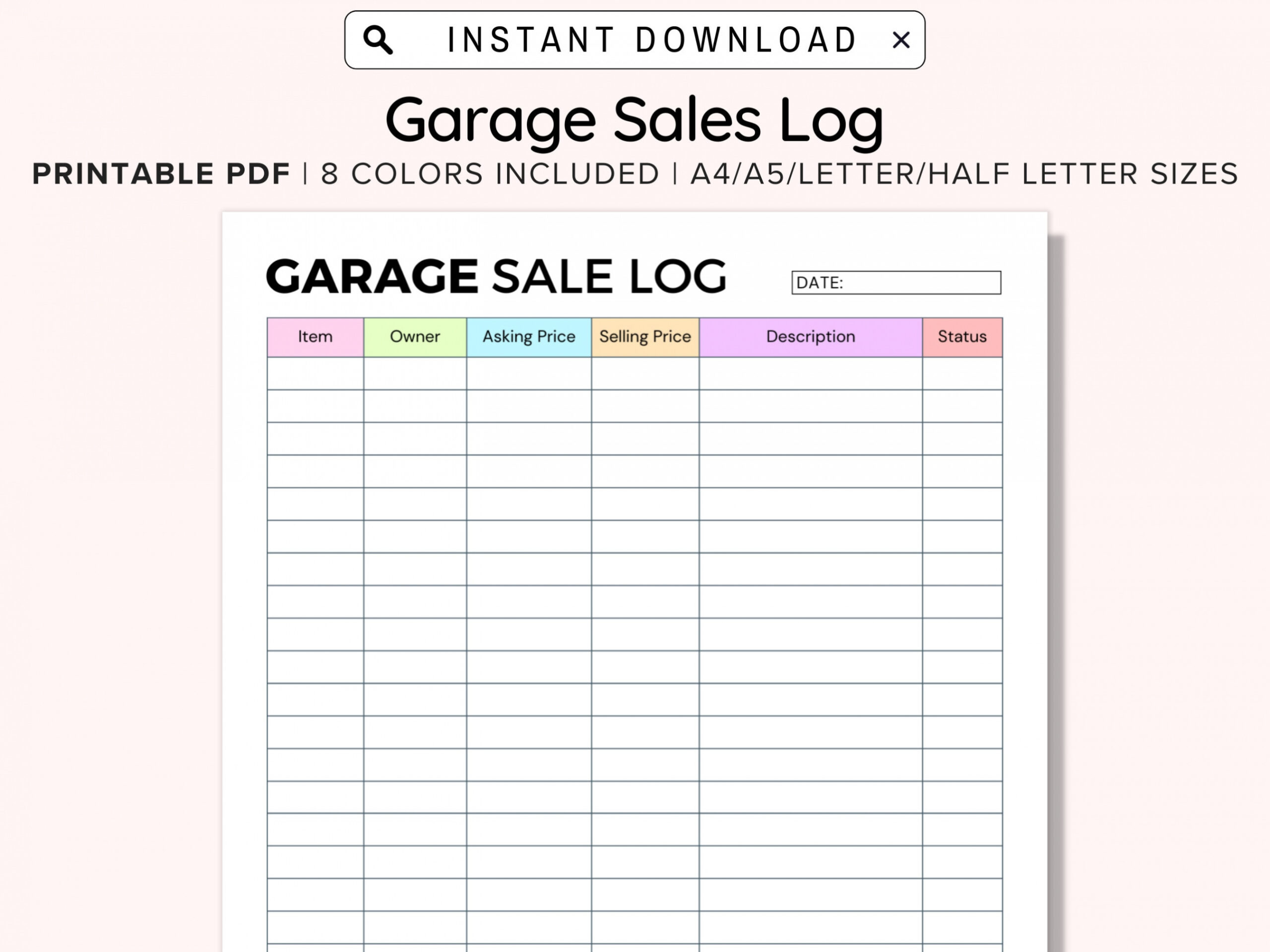 Printable Garage Sale Log Print and Write Family Sales Log - Etsy