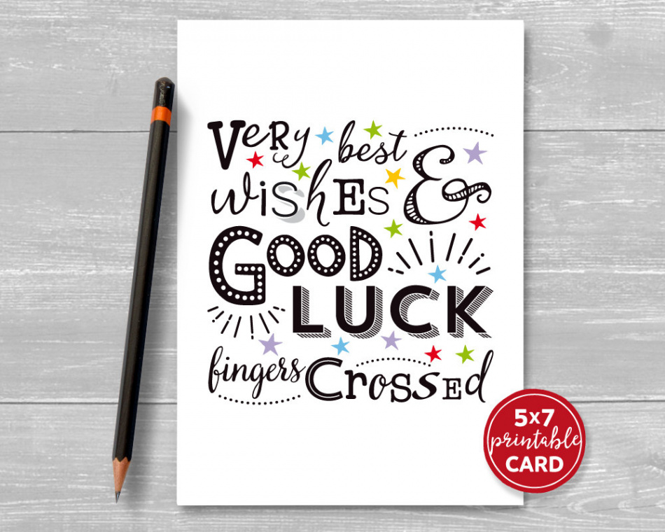 Printable Good Luck Card Very Best Wishes & Good Luck Fingers