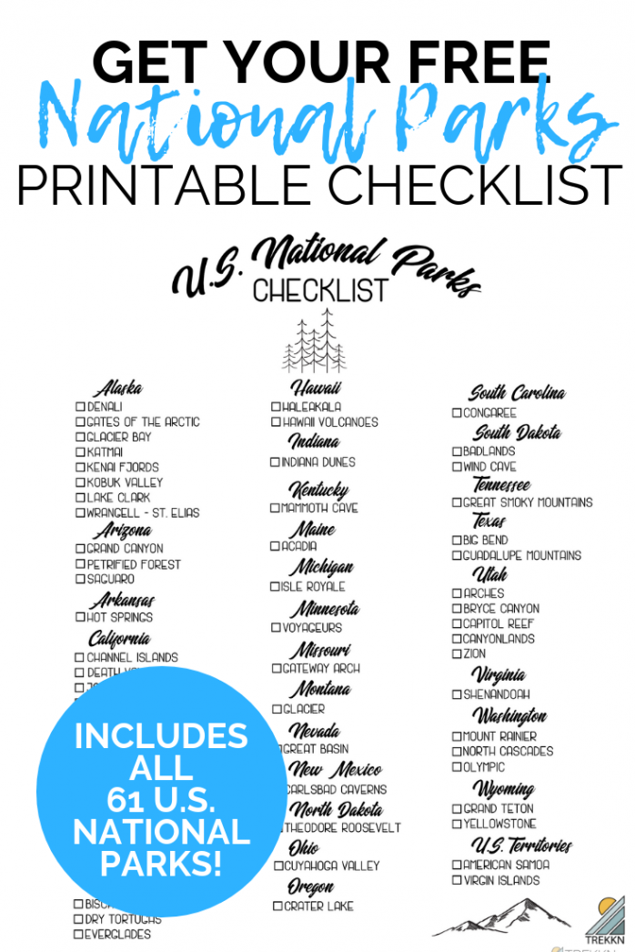 Printable List of US National Parks  List of national parks