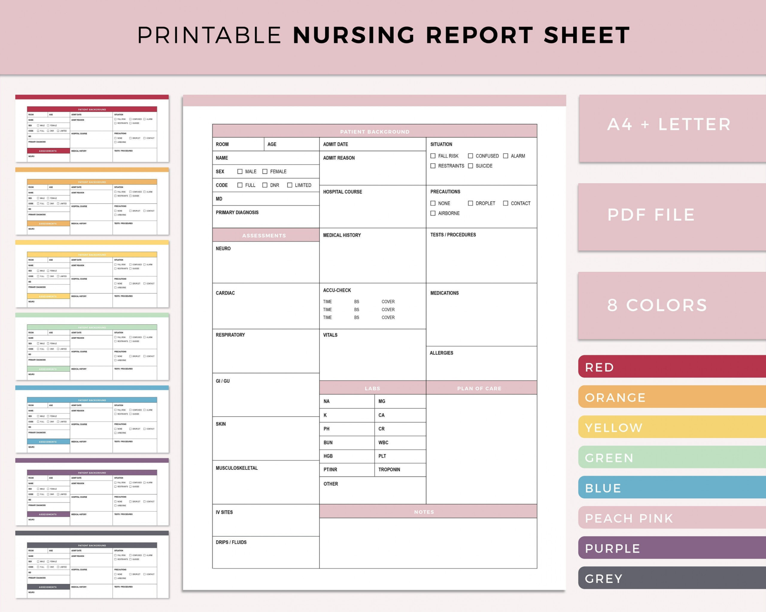 Printable Nursing Report Sheet Nurse Brain Sheet Single - Etsy