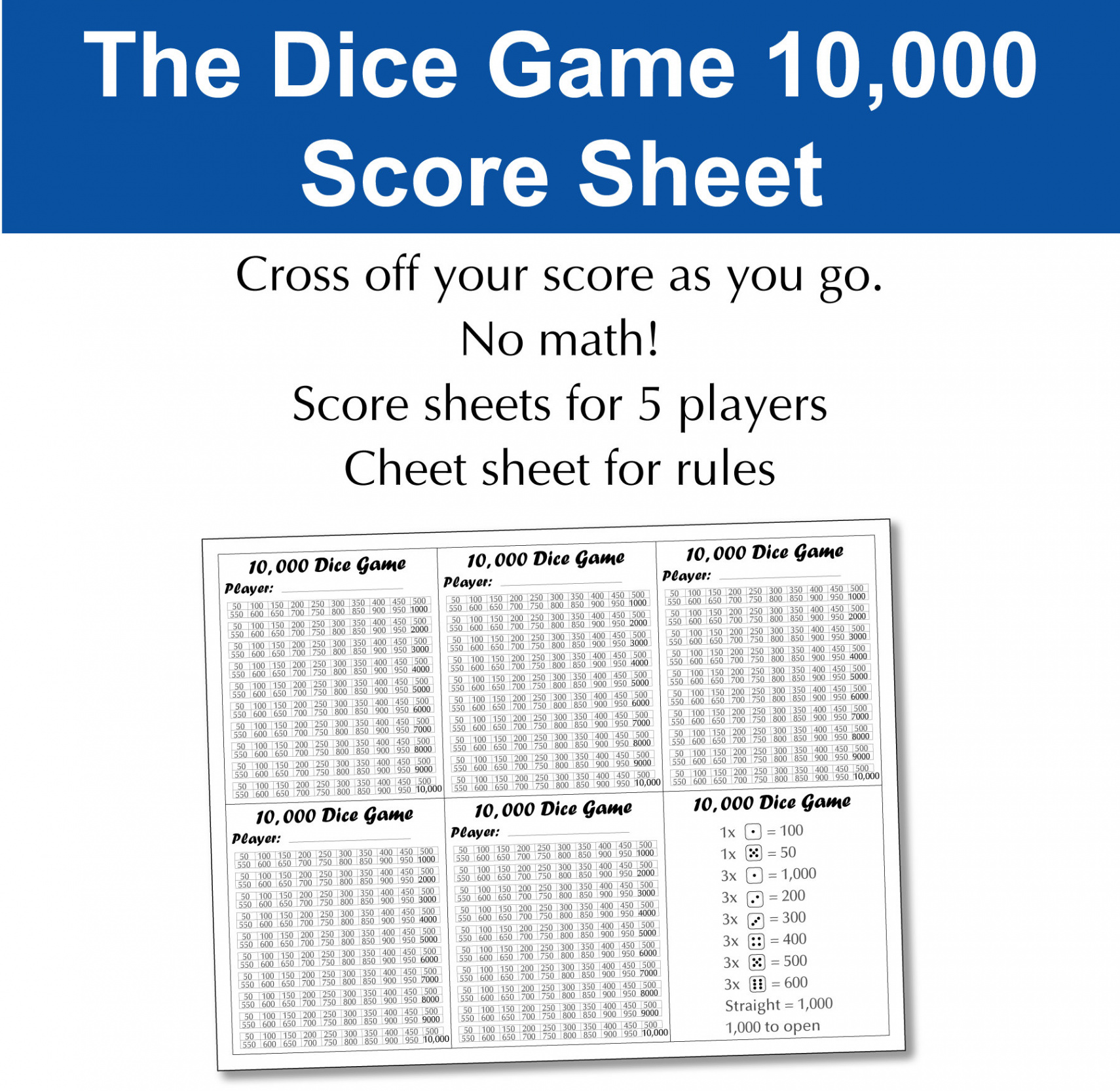 Printable Rules and Score Sheet for the Dice Game  for Easy