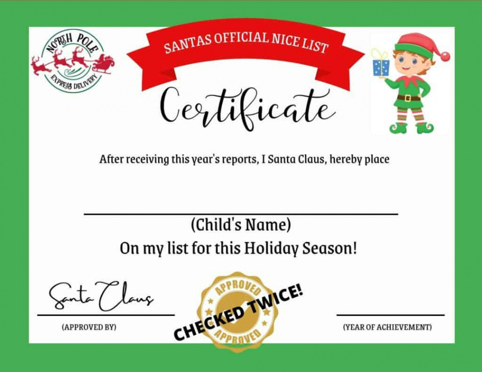 Printable Santa Nice List Certificate - My Printable Home