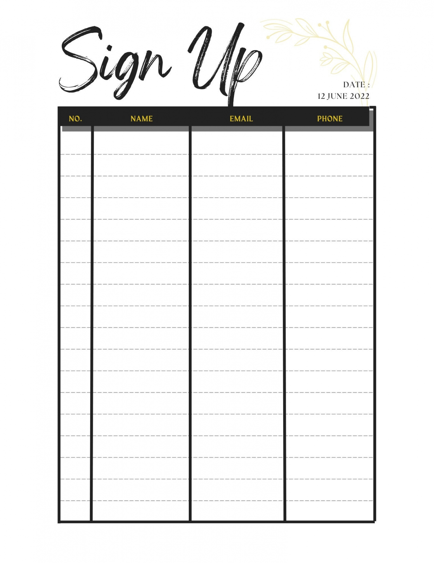 Printable Sign up Sheet - Etsy