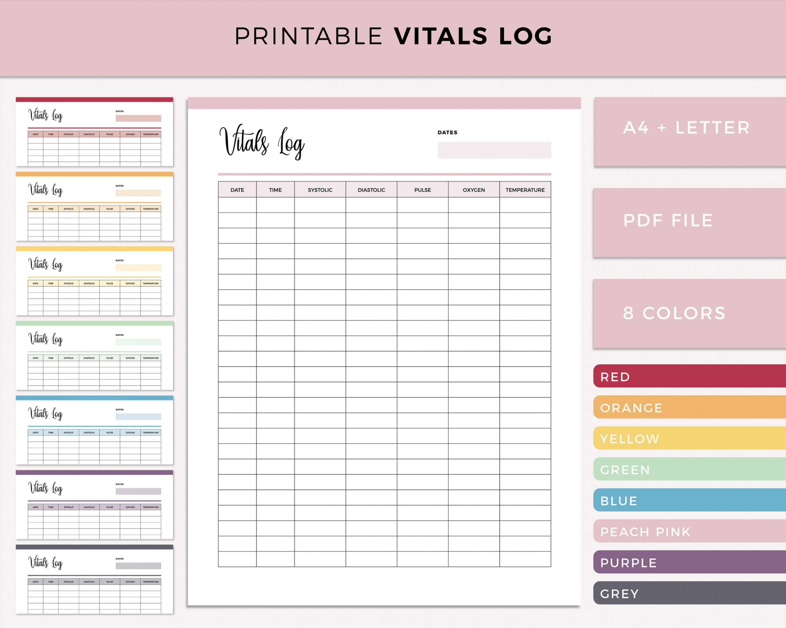 Printable Vital Sign Sheet Vitals tracker nursing vitals - Etsy