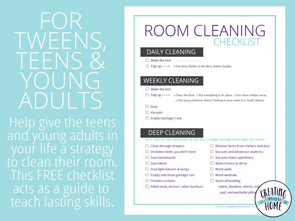 Room Cleaning Checklist (for tweens, teens, and young adults