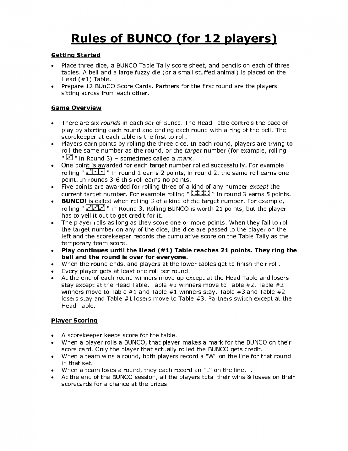 Rules of BUNCO _for  players_  Bunco, Bunco rules, Bunco themes