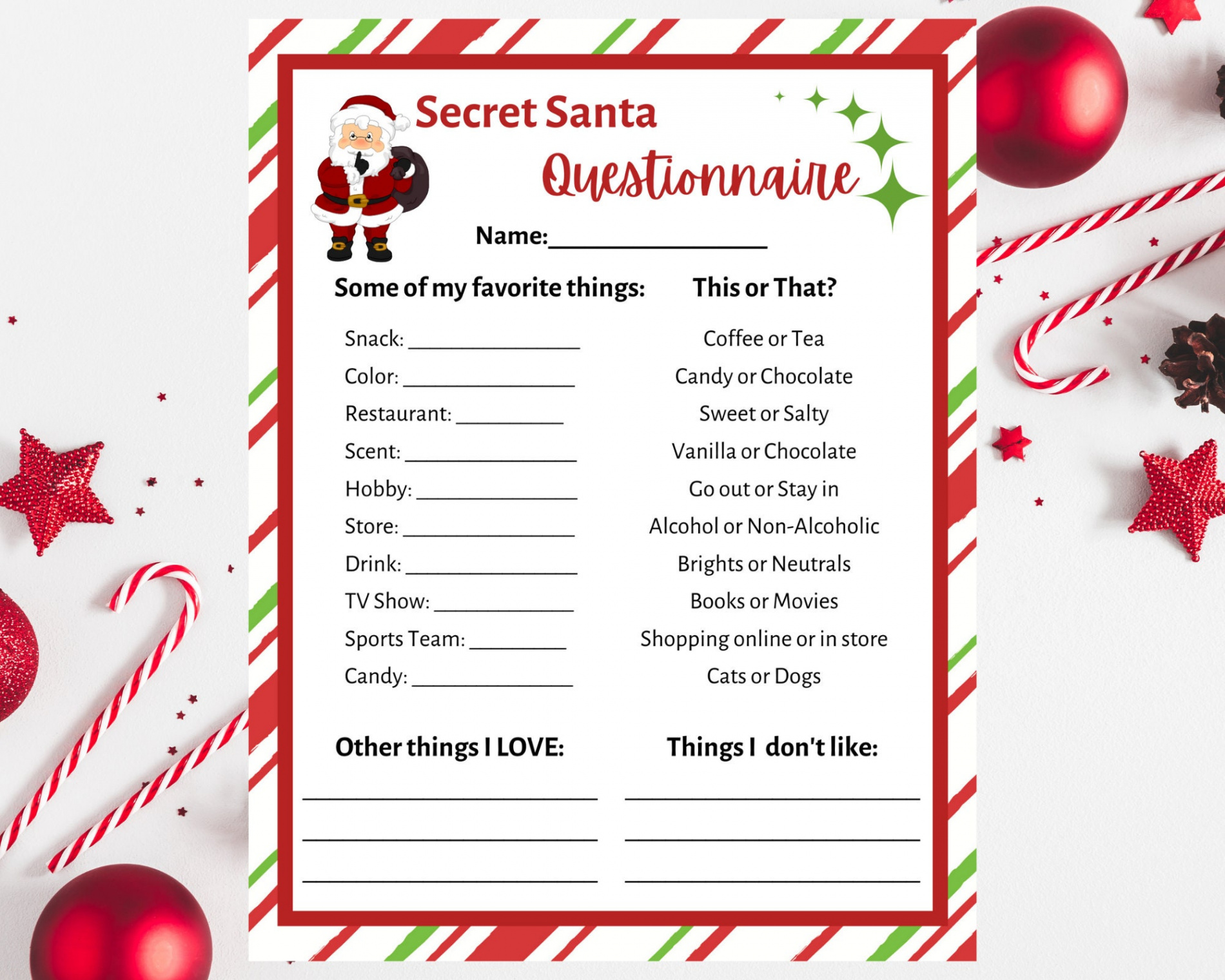 Secret Santa Questionnaire Printable. Secret Santa Form