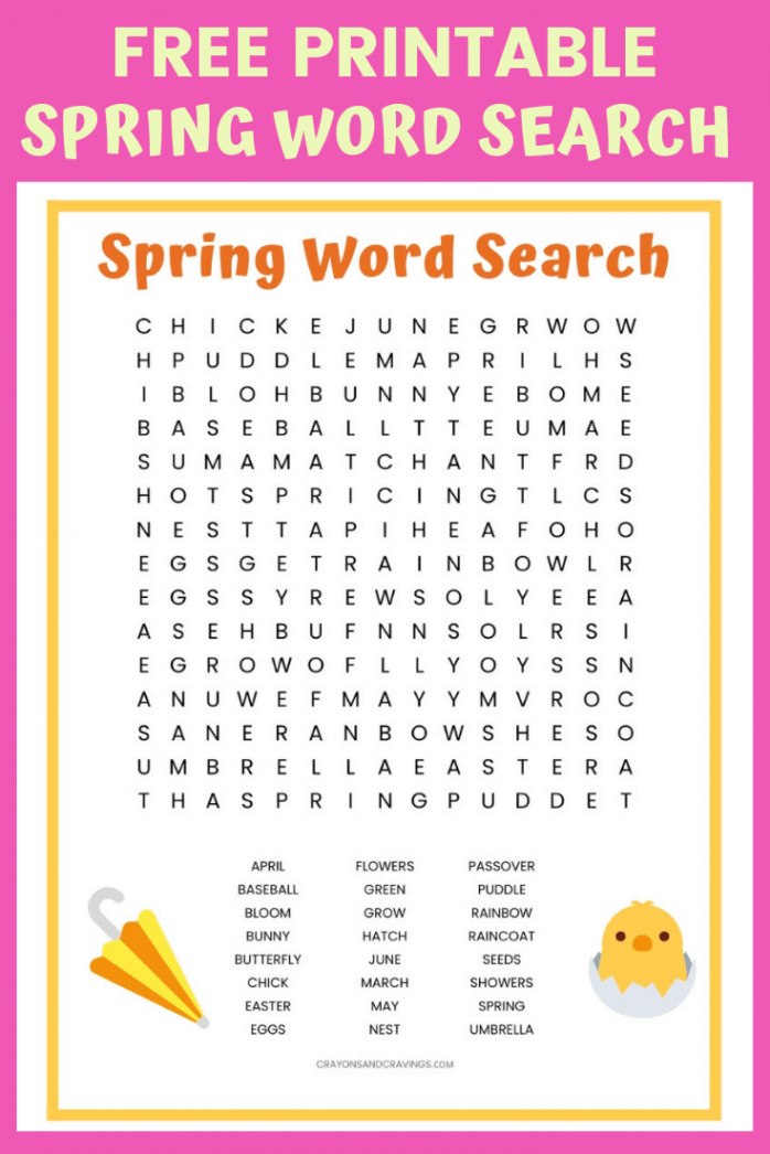 Spring Word Search FREE Printable Worksheet for Kids