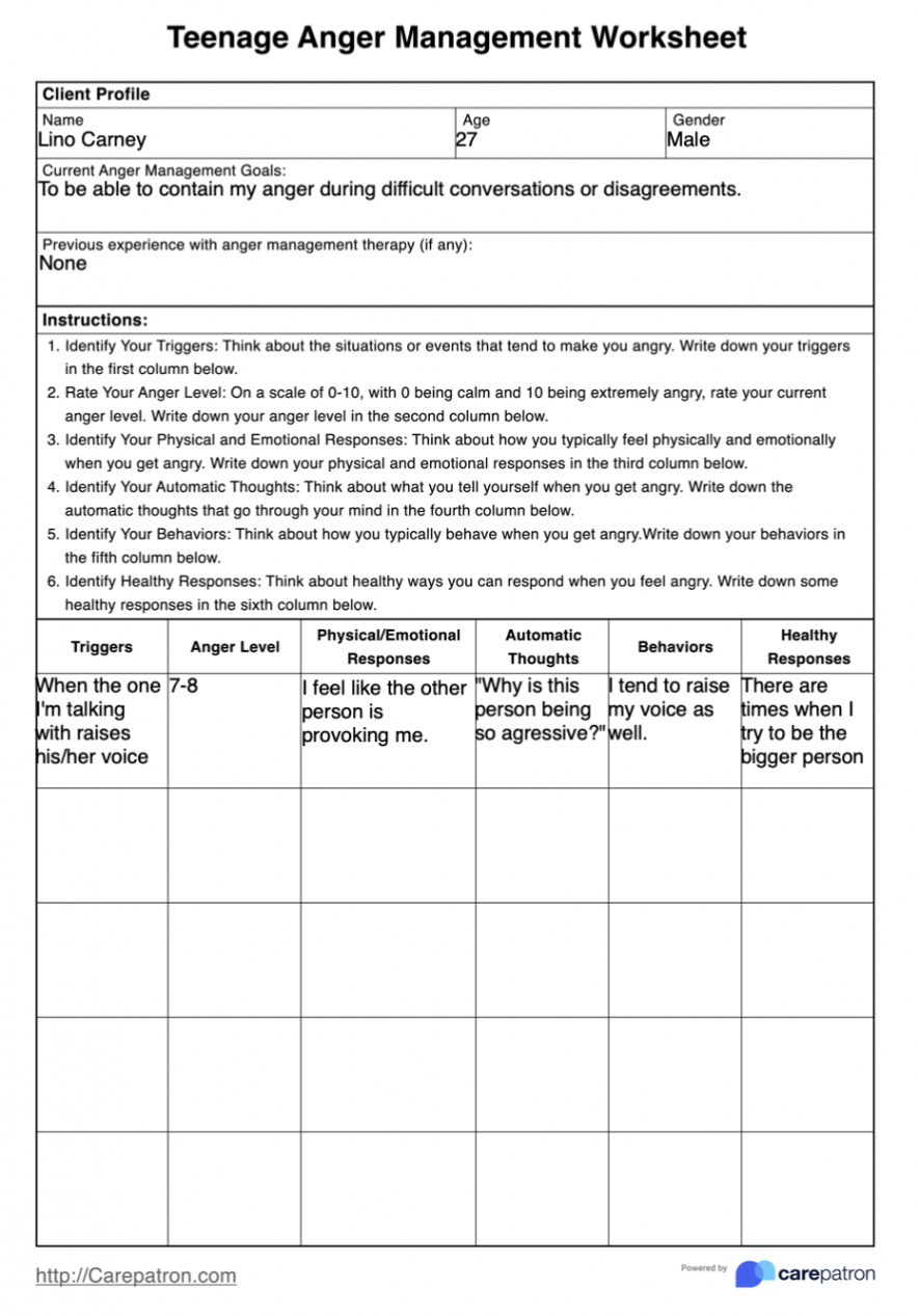 Teenage Anger Management Worksheets & Example  Free PDF Download