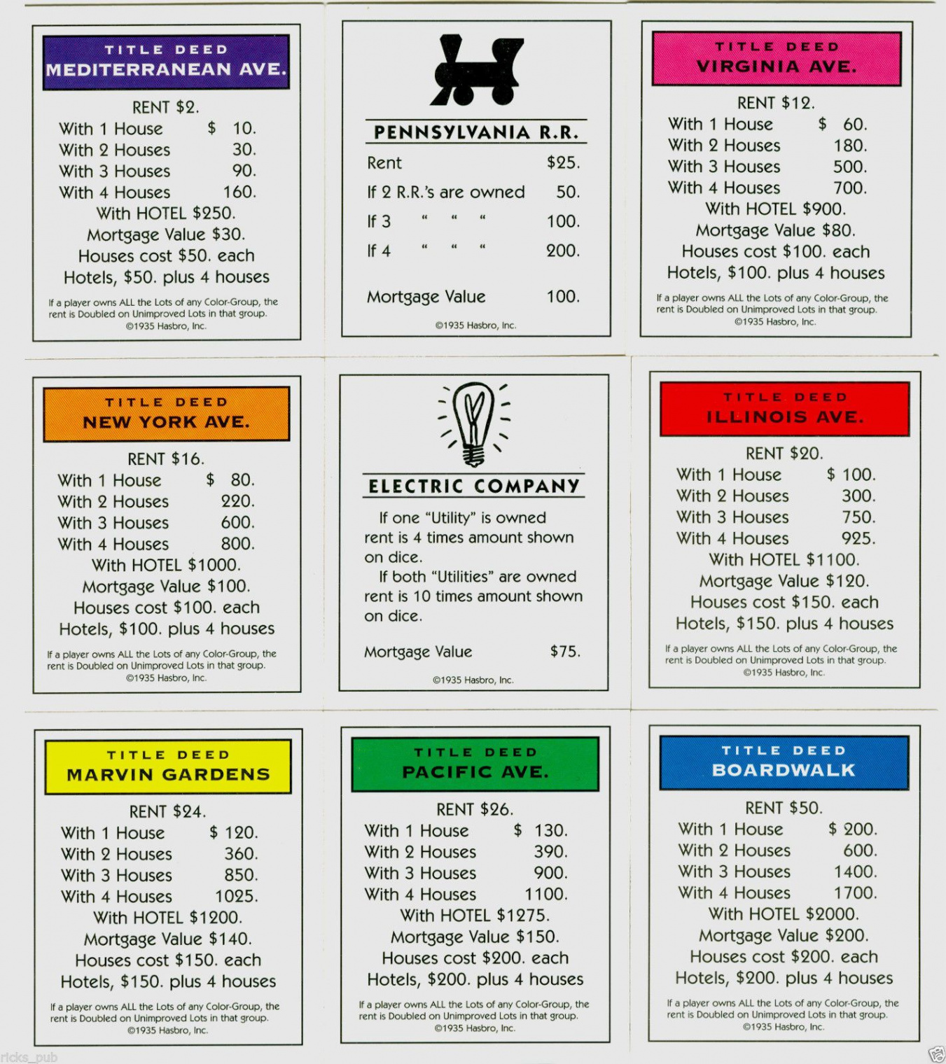 The charming Full Set Of Monopoly Cards ○ Deeds, Chance & And