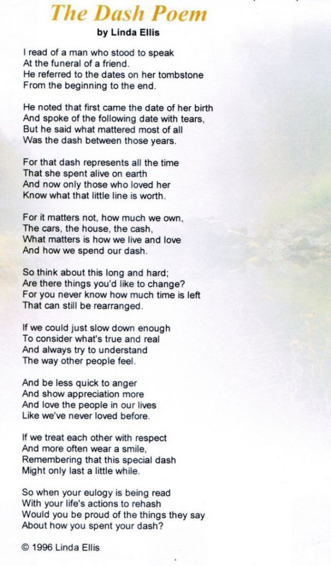 the dash poem printable pdf - Google Search  Funeral poems, Poem