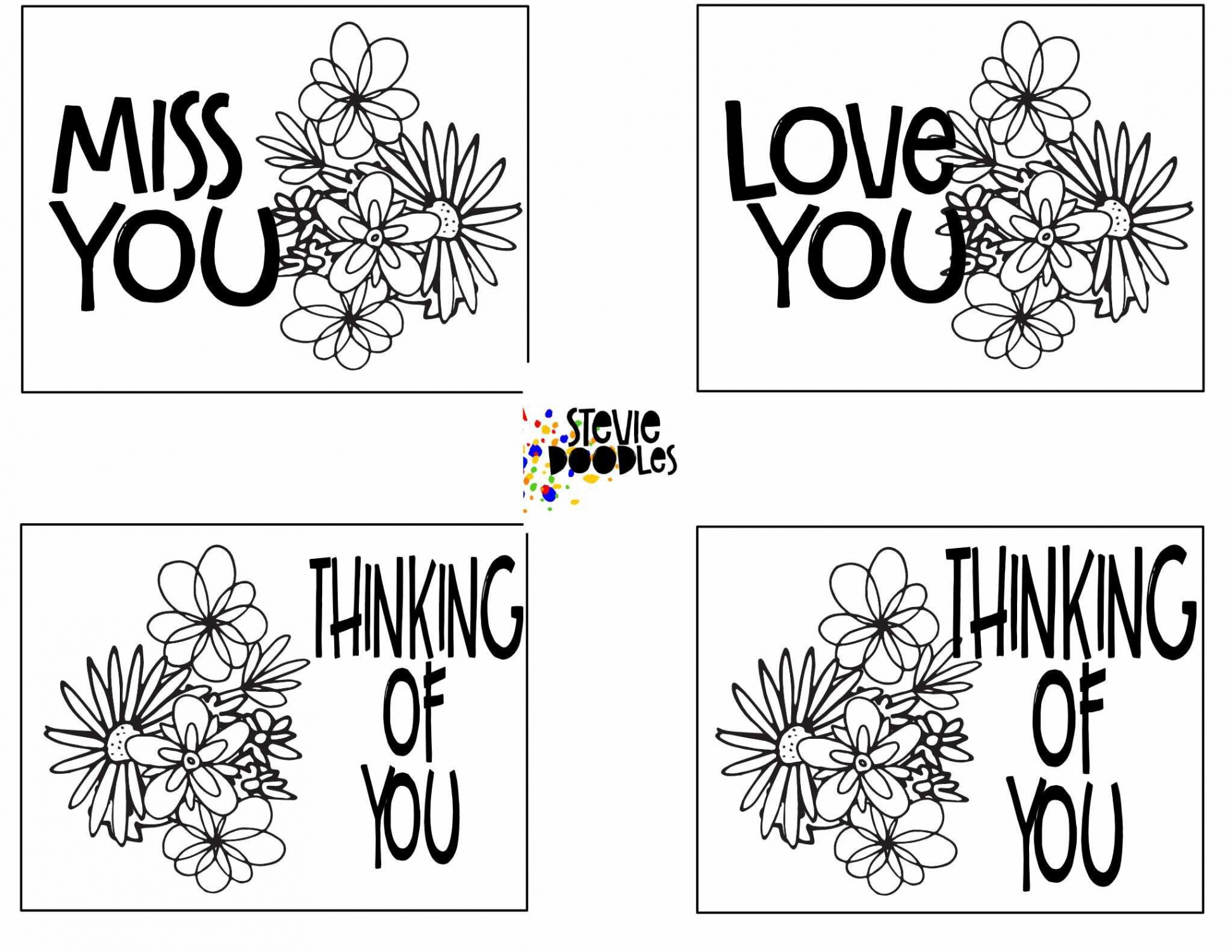 THINKING OF YOU -  Pages of Cards To Print And Color — Stevie