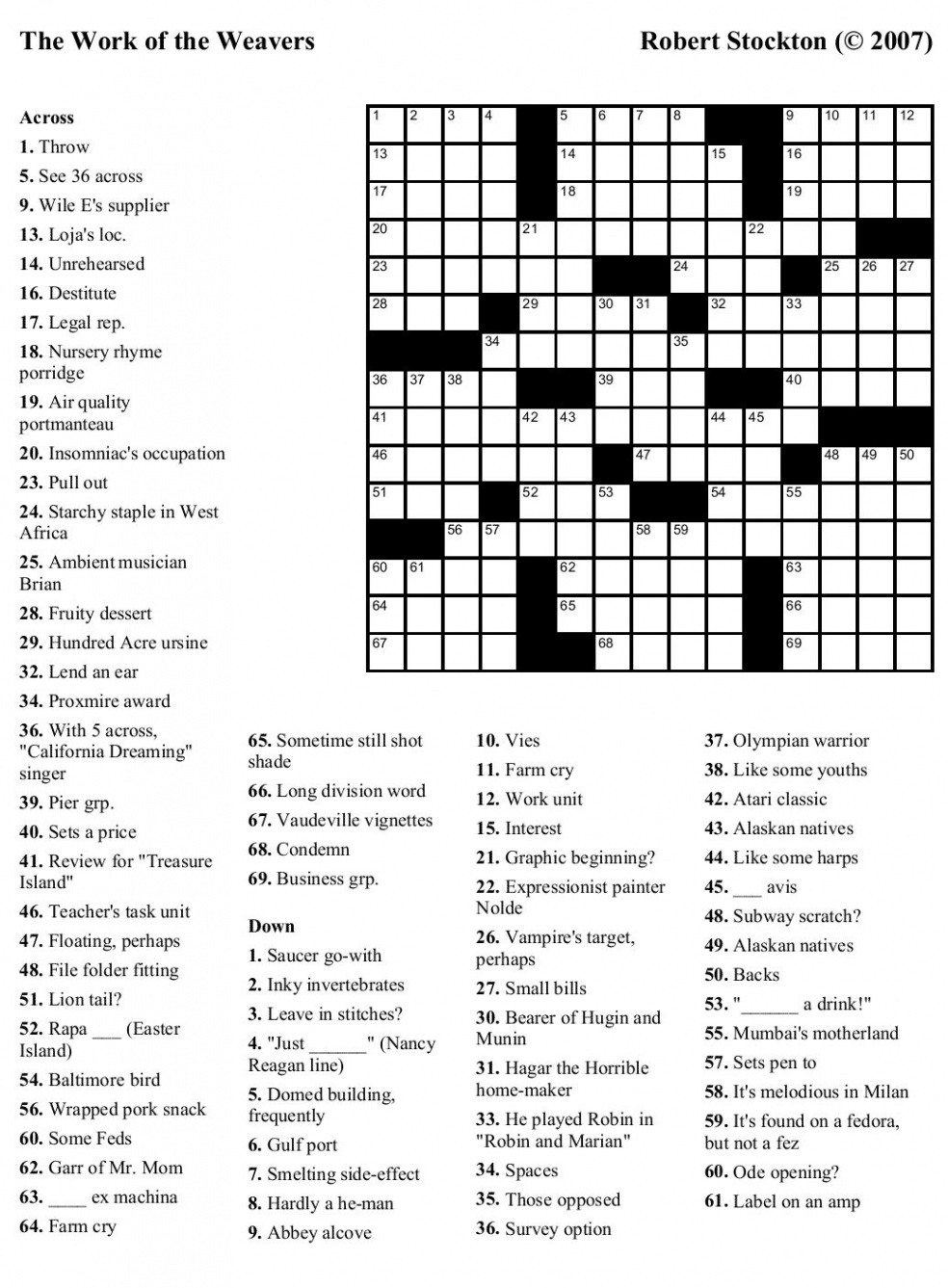 Thomas Joseph Crossword Printable Version  Printable crossword