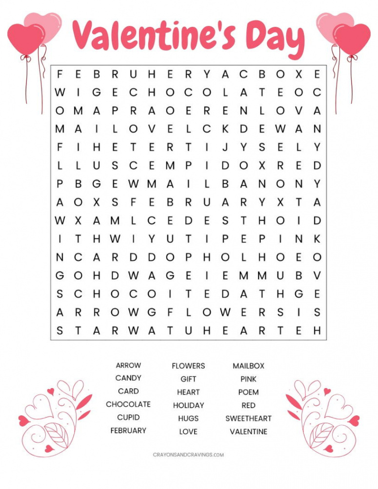 Valentines Day Word Search Printable  AllFreePaperCrafts