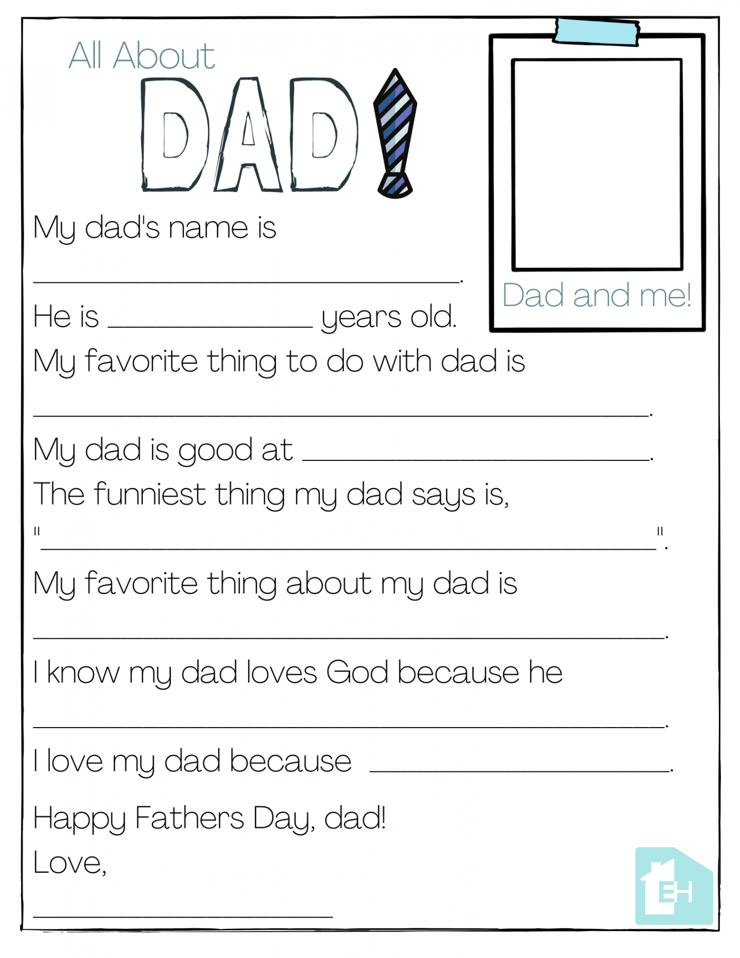 About My Dad Free Printable - Empowered Homes