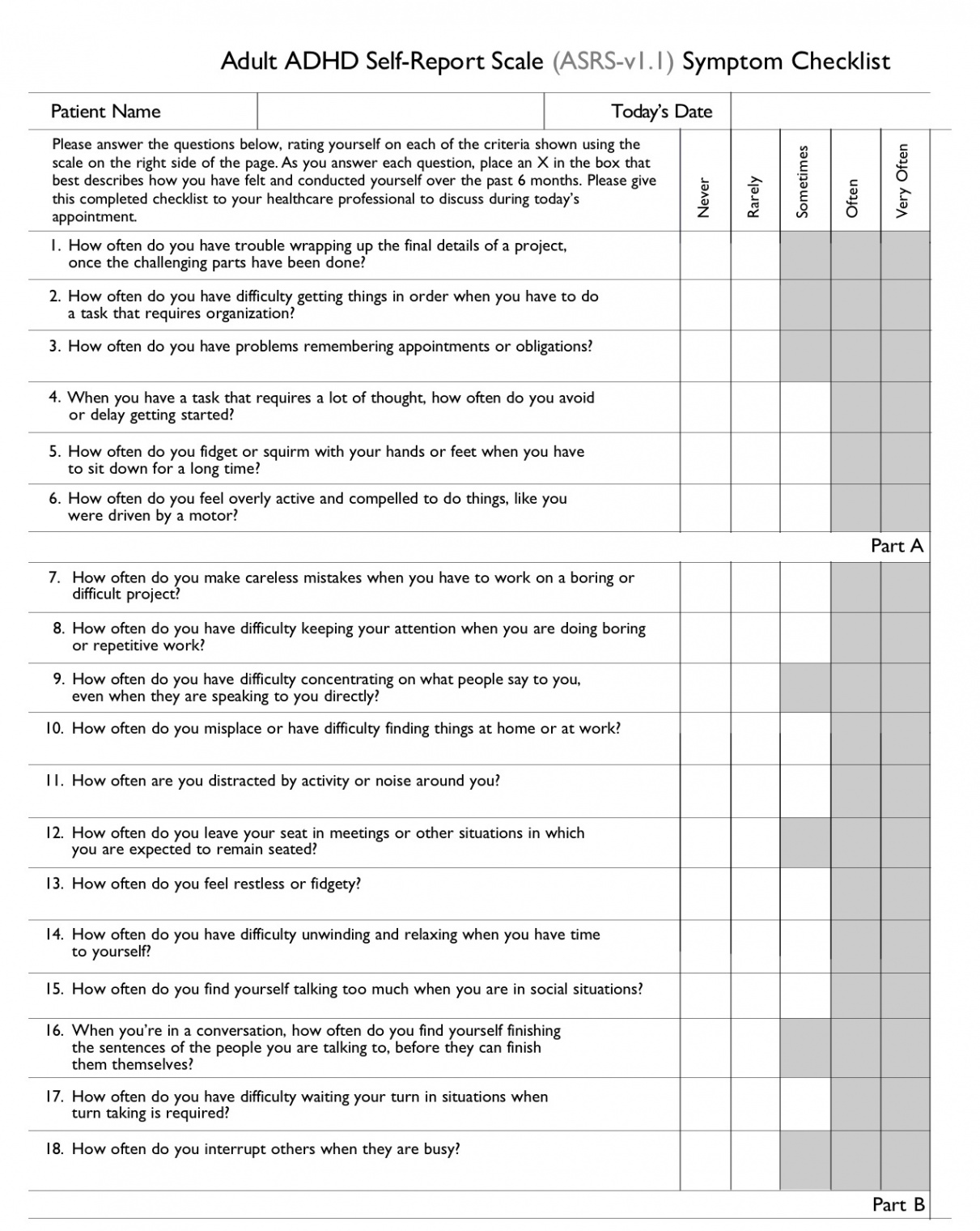 ADD Screening Checklist for Providers - Adult ADD ADHD Center of