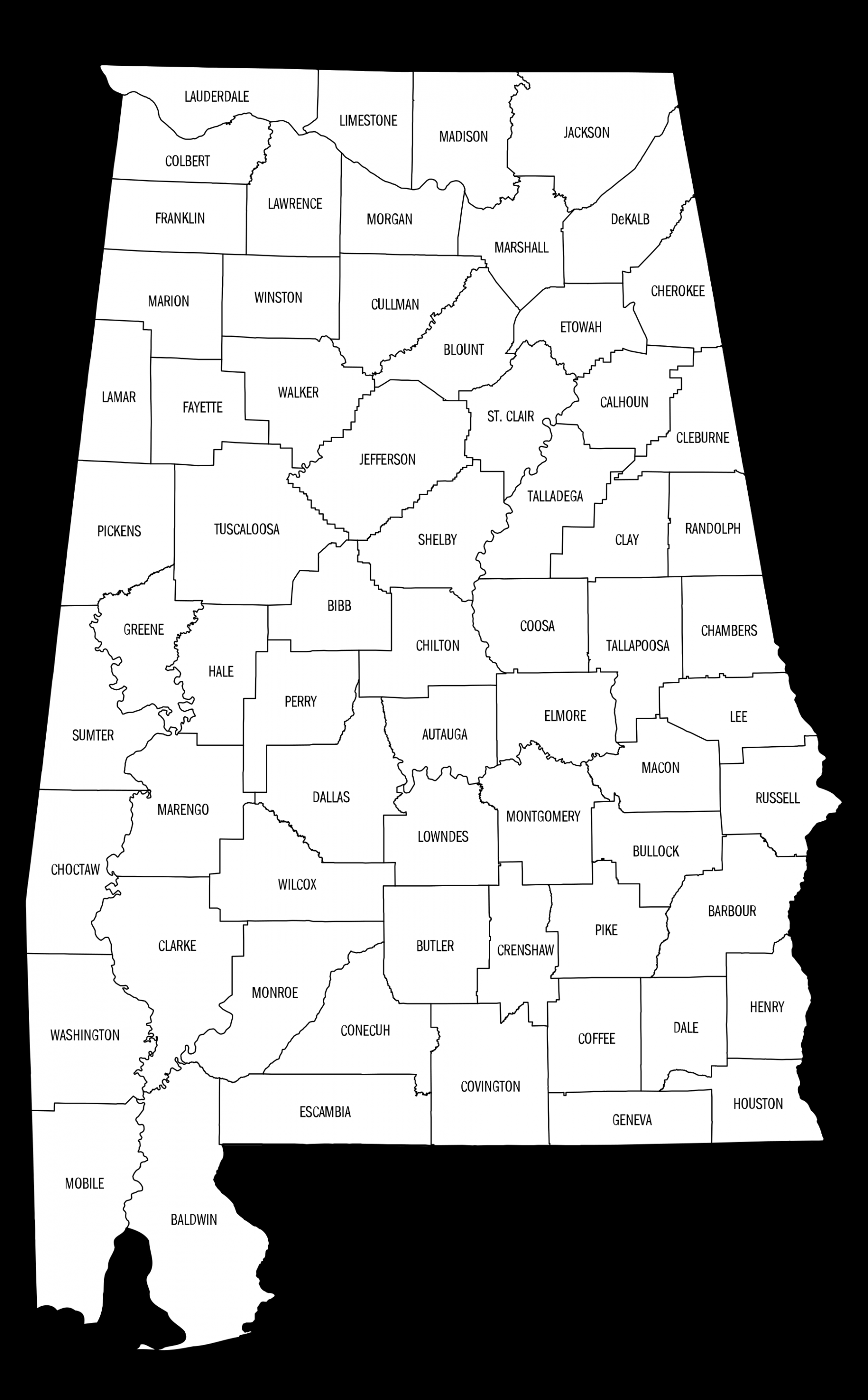 Alabama County Map (Printable State Map with County Lines) – DIY