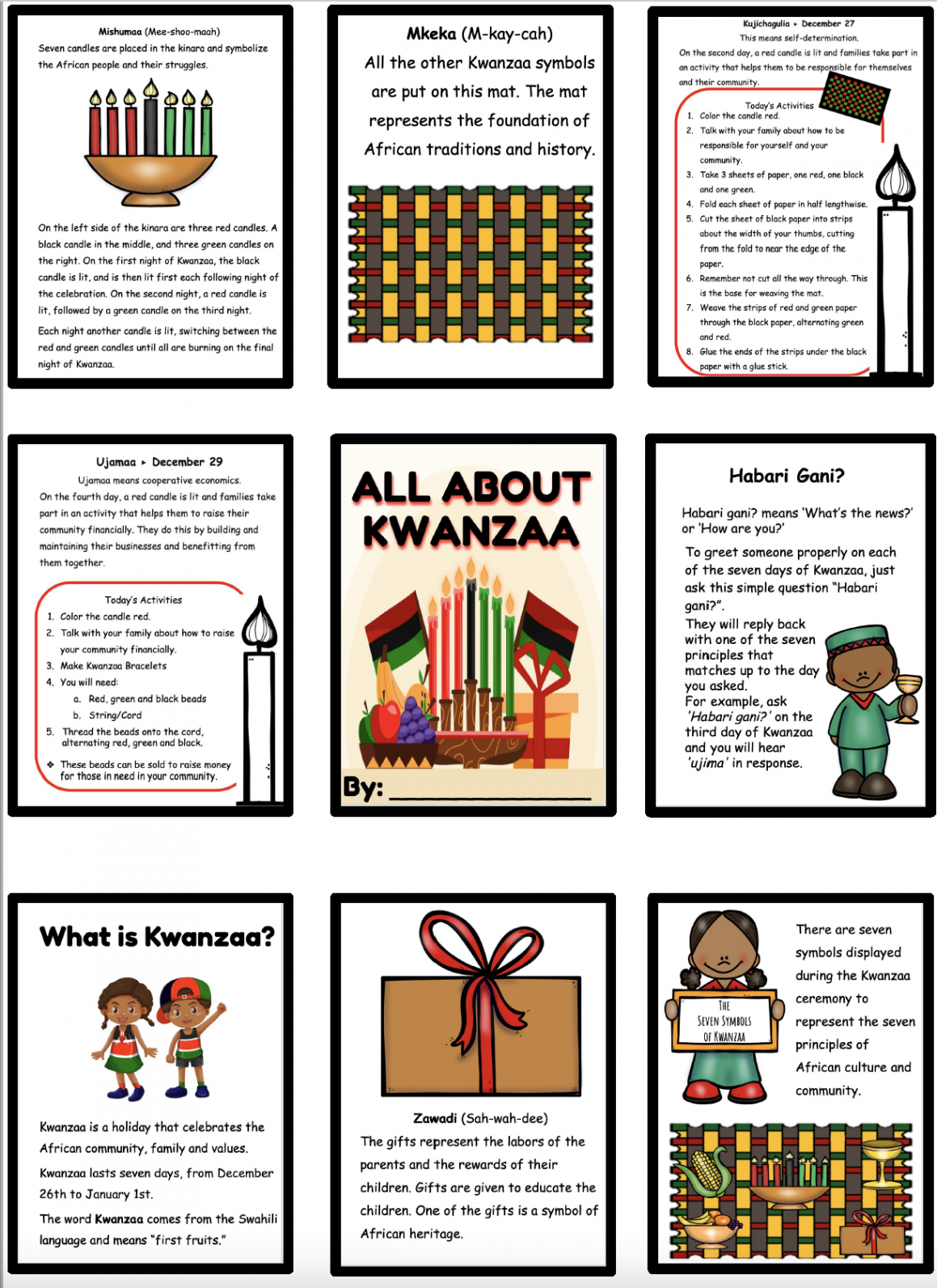 All About Kwanzaa Booklet (in Color)  Kwanzaa principles, Kwanzaa