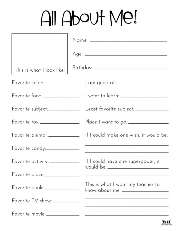 All About Me Printable Worksheets -  FREE Printables  Printabulls