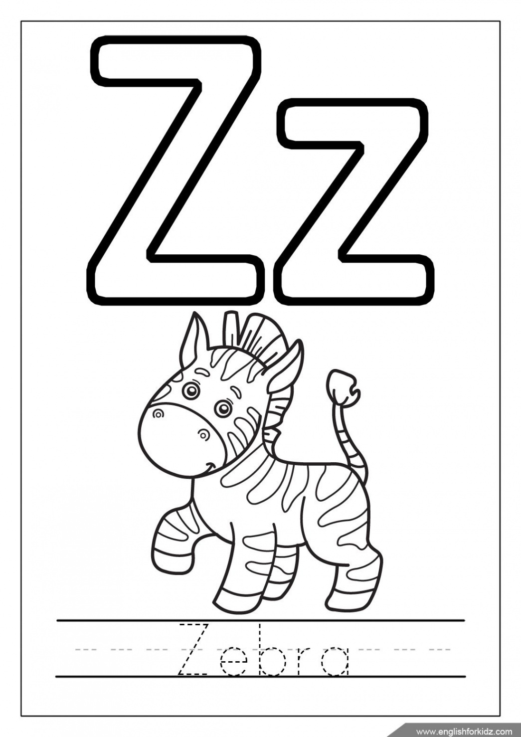 Alphabet coloring page, letter Z coloring, zebra coloring  Letter