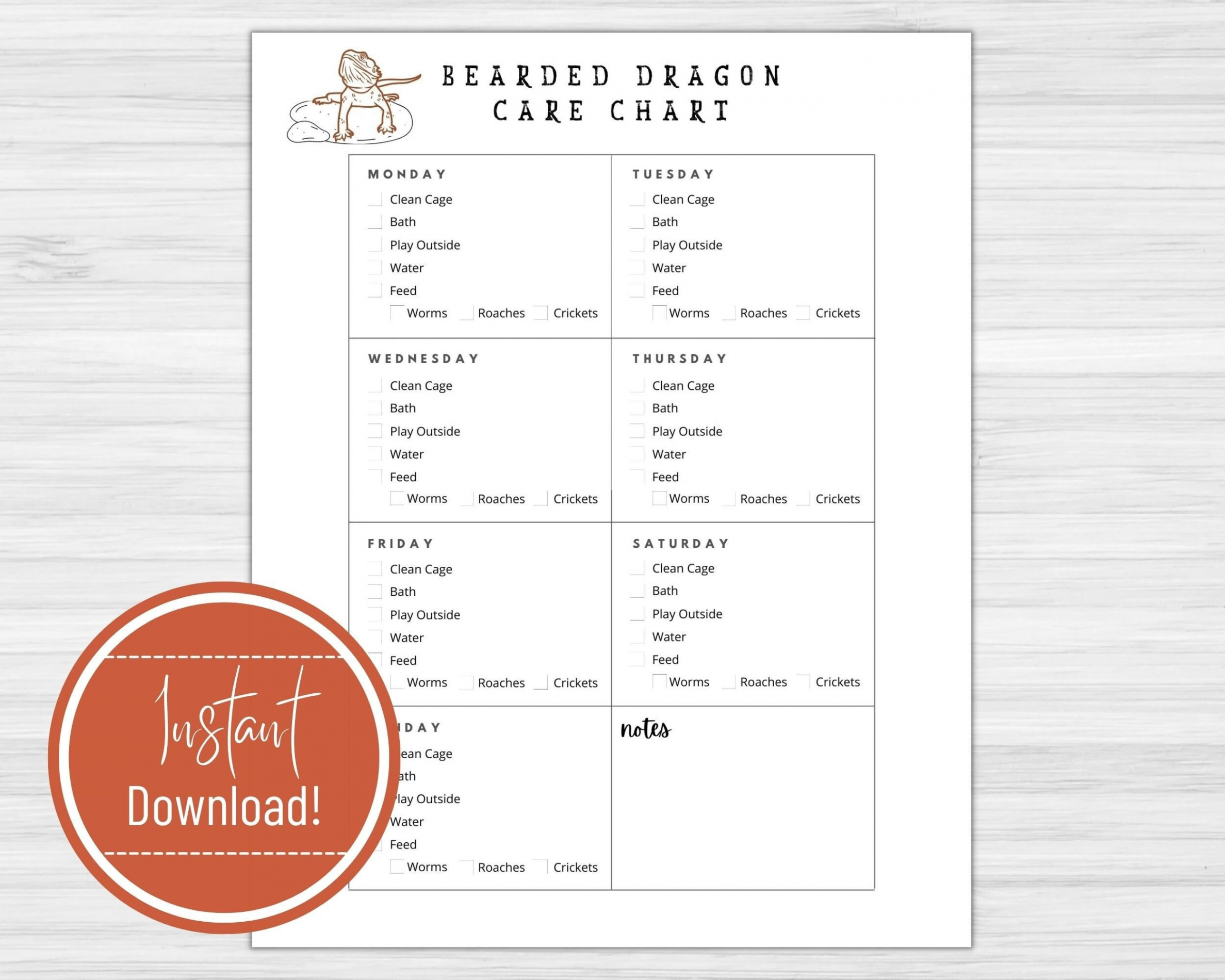 Bearded Dragon Care Chart Instant Printable (Download Now) - Etsy