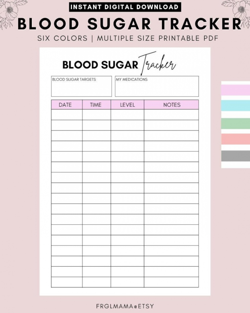 Blood Sugar Log Printable Blood Sugar Reading Tracker - Etsy