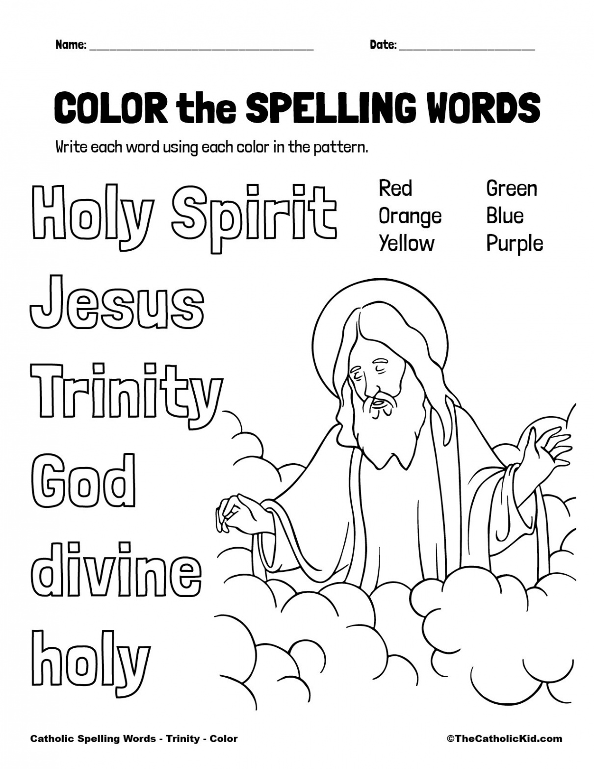 Catholic Spelling & Vocabulary Words Trinity Worksheets