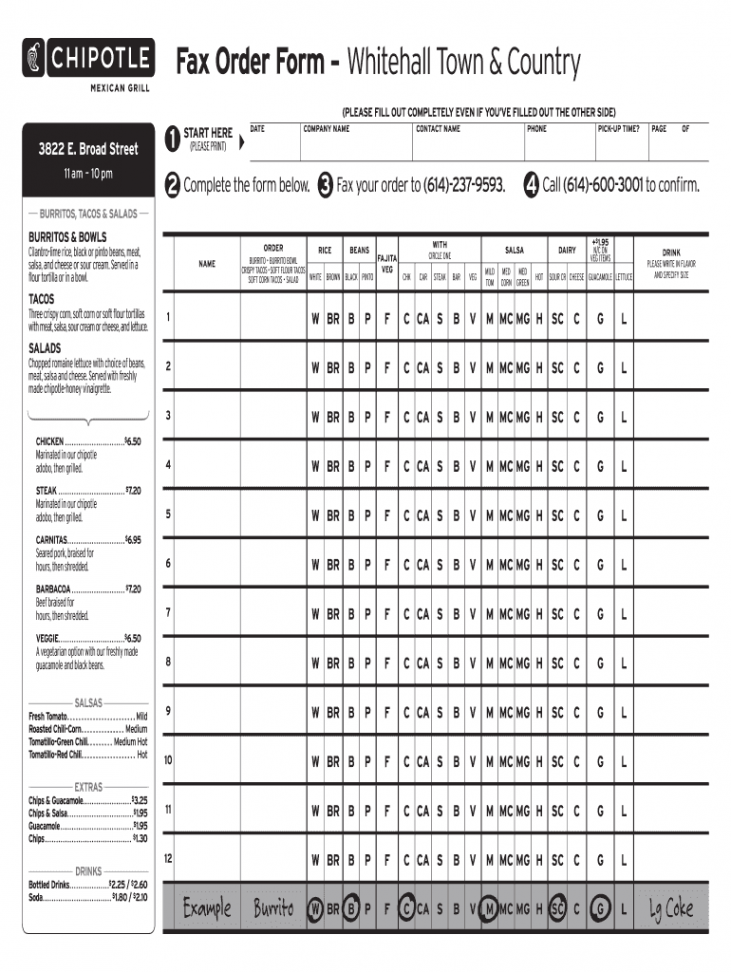 Chipotle Order Form - Fill Online, Printable, Fillable, Blank