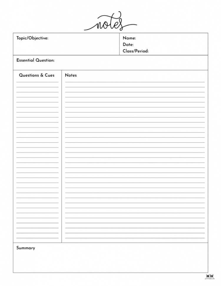 Cornell Notes Templates -  FREE Printables  Printabulls